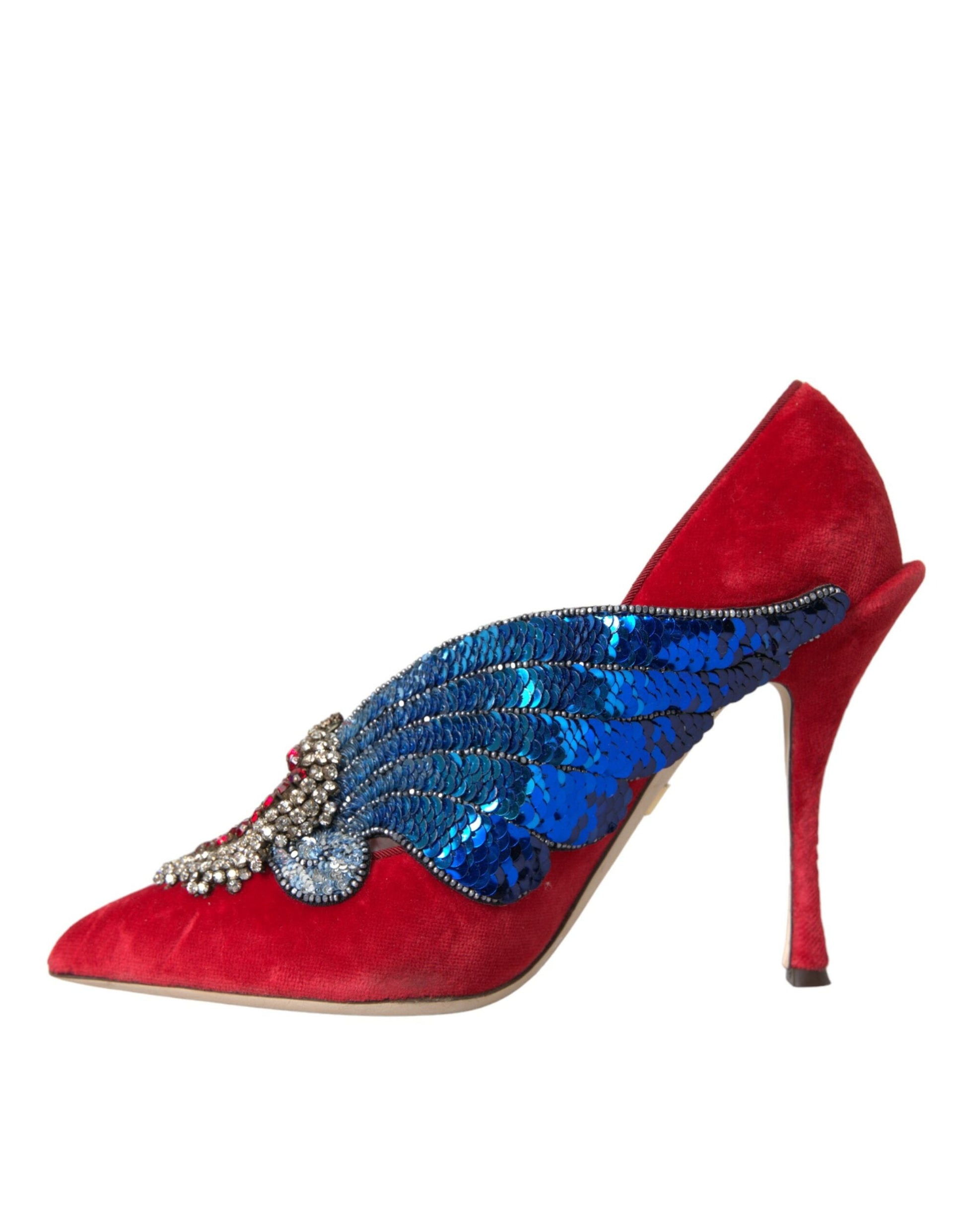 Dolce & Gabbana Red Velvet Sequin Crystal Heels Pumps Shoes | Fashionsarah.com