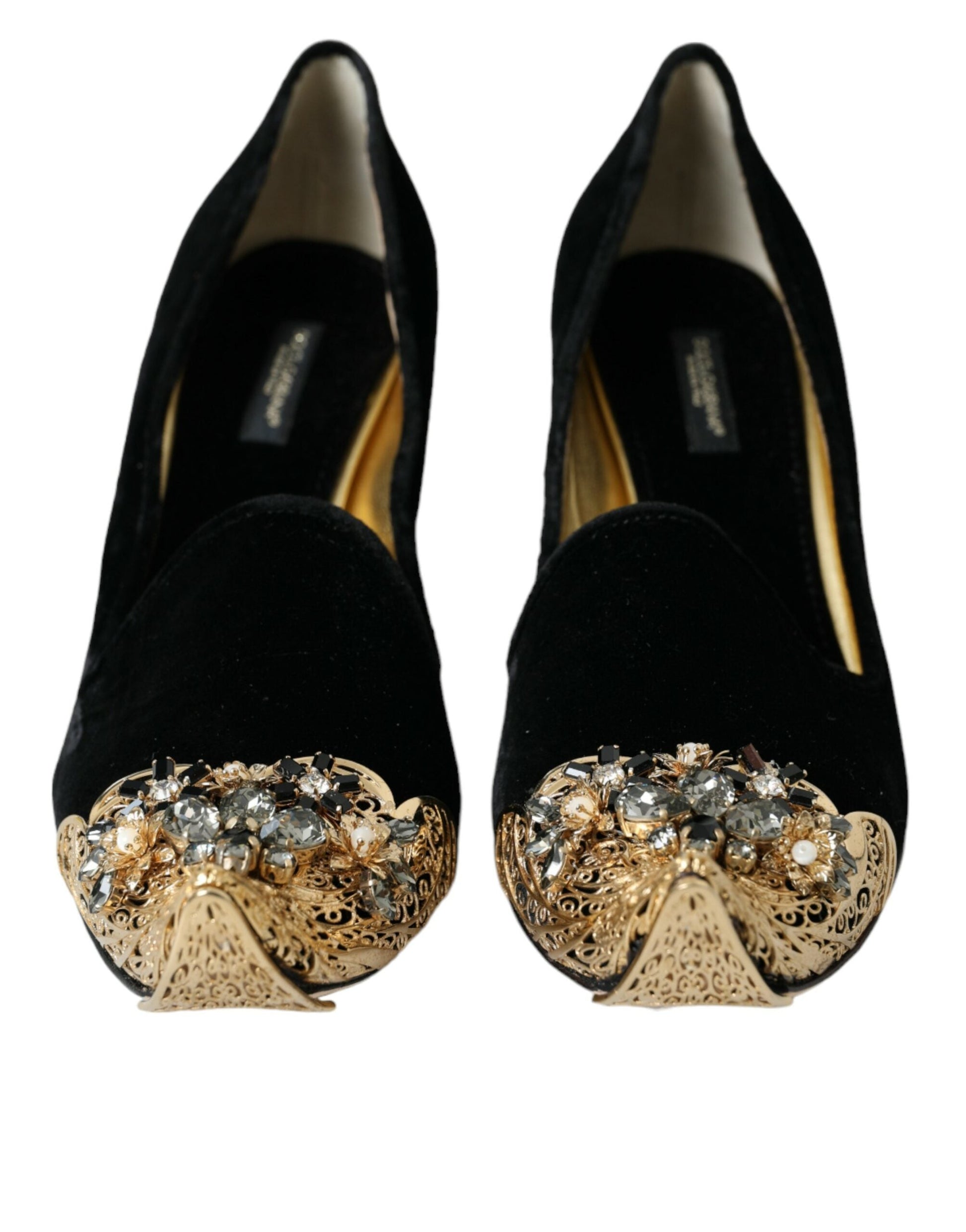 Dolce & Gabbana Black Velvet Embellished Heels Pumps Shoes | Fashionsarah.com