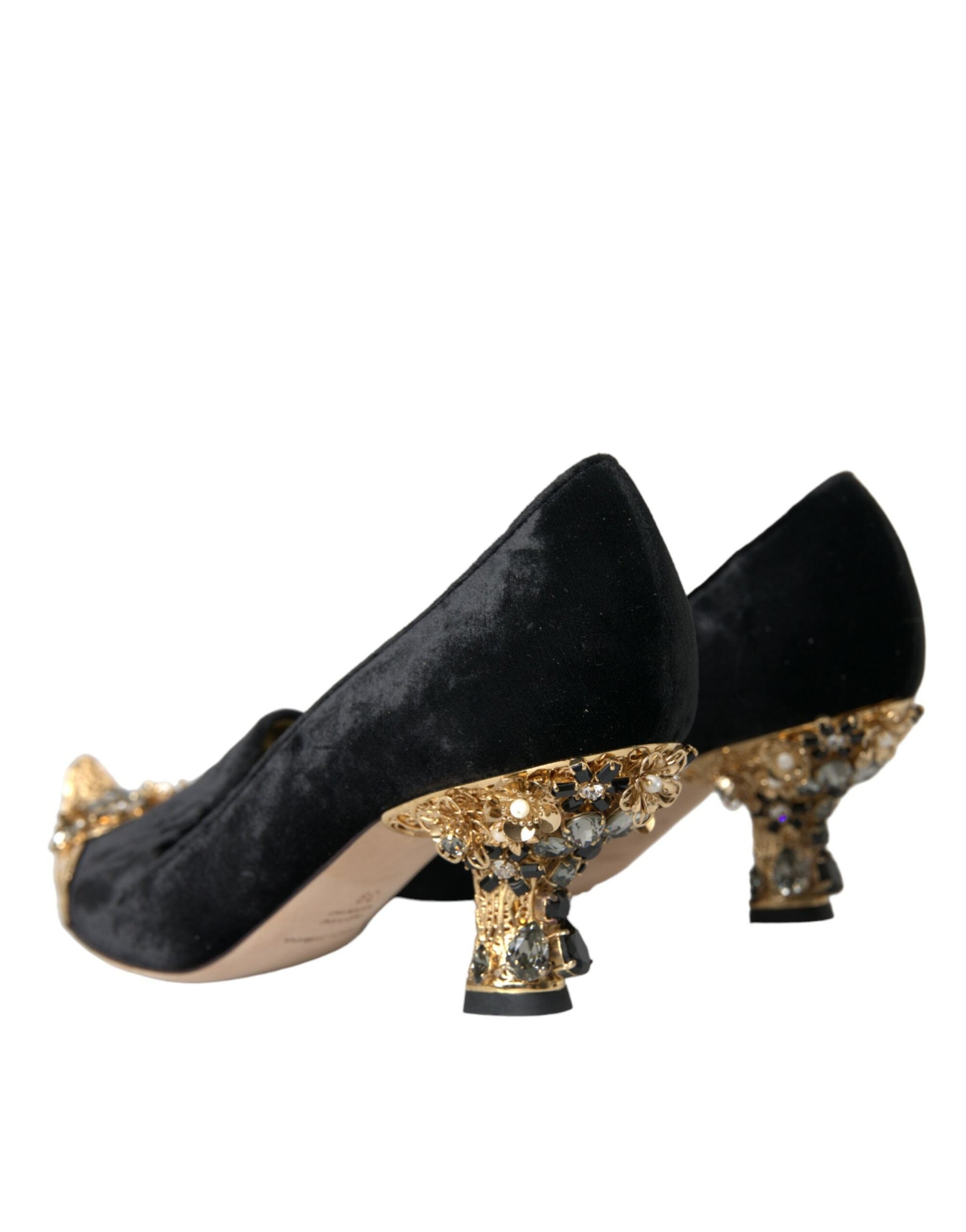 Dolce & Gabbana Black Velvet Embellished Heels Pumps Shoes | Fashionsarah.com