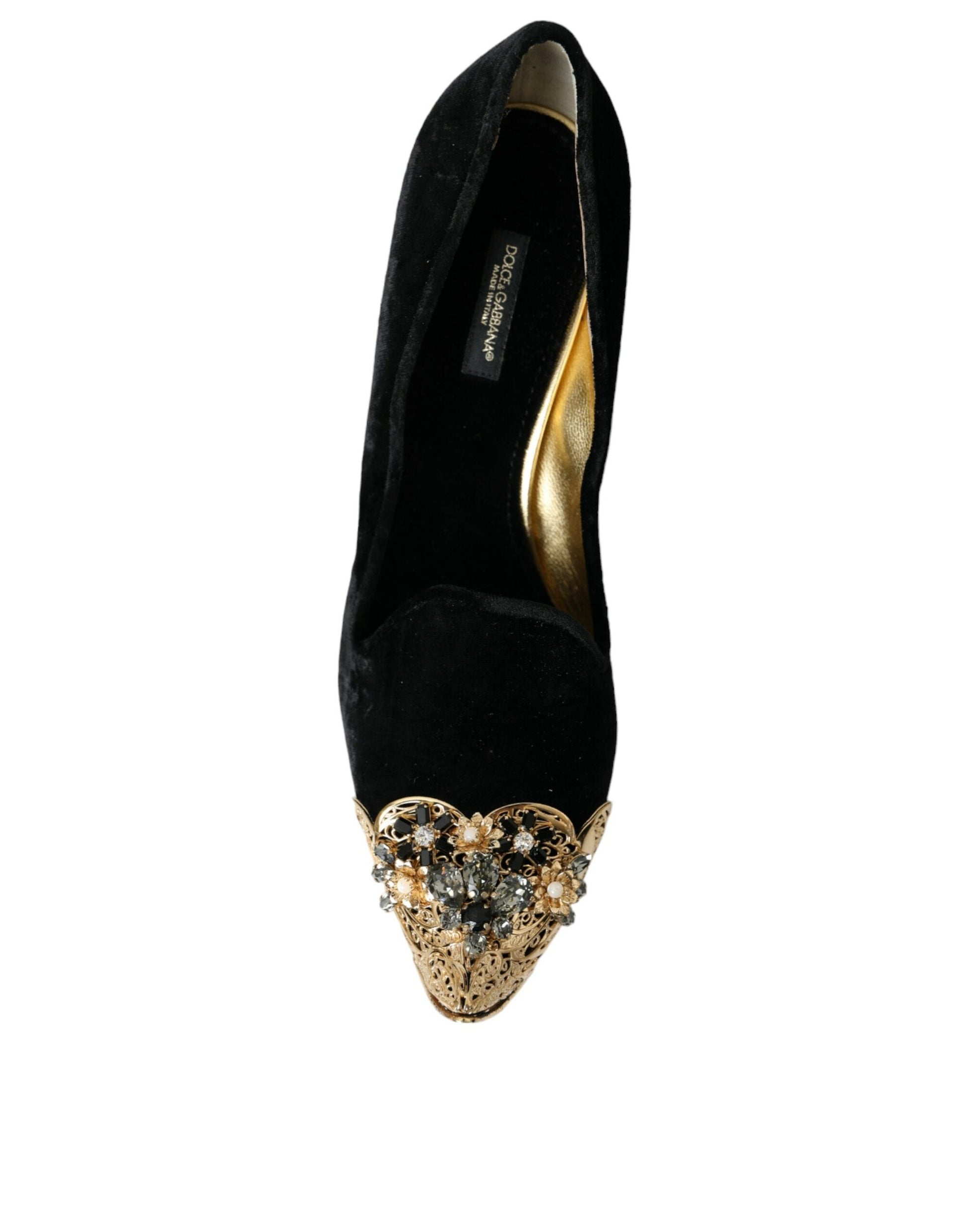 Dolce & Gabbana Black Velvet Embellished Heels Pumps Shoes | Fashionsarah.com