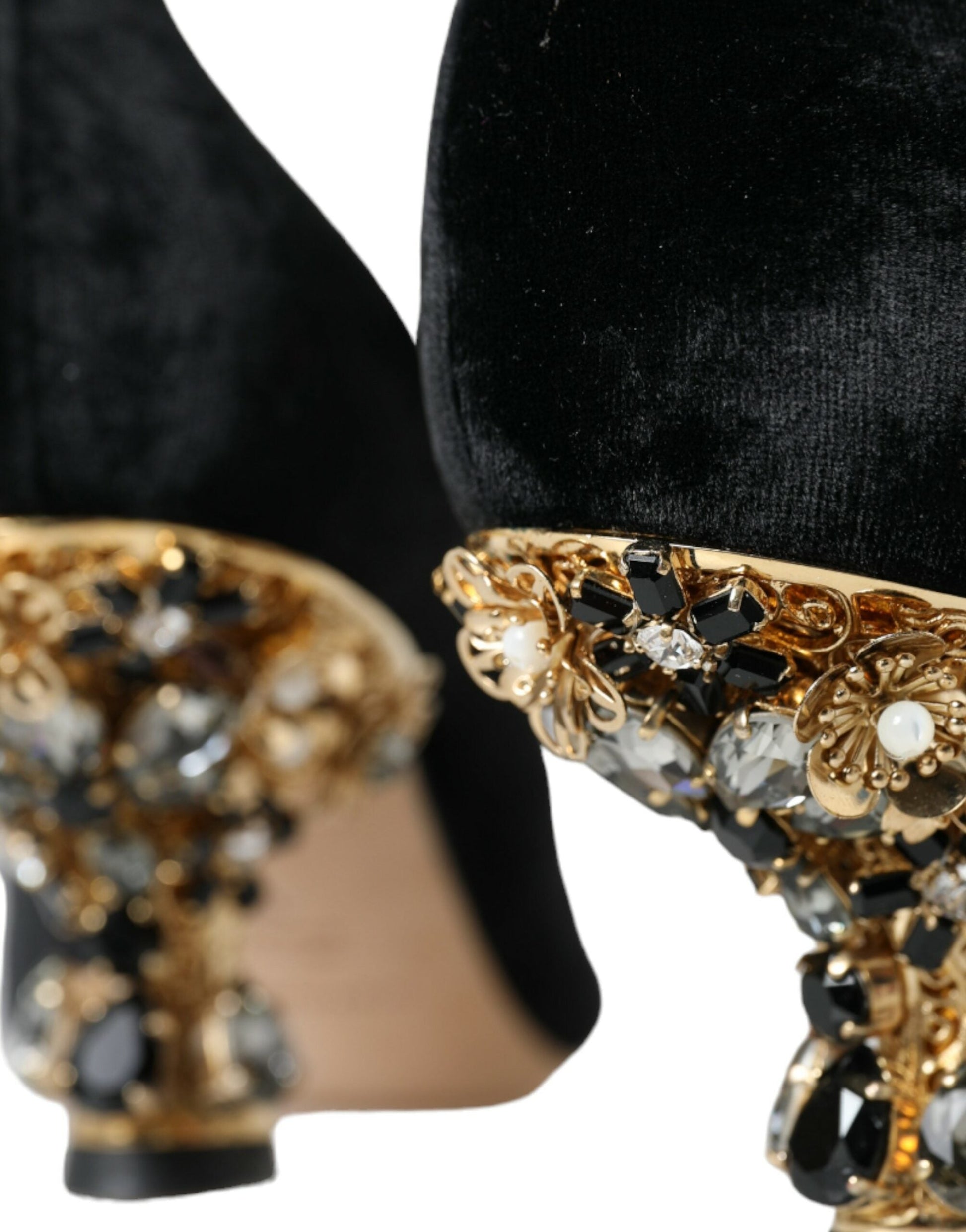 Dolce & Gabbana Black Velvet Embellished Heels Pumps Shoes | Fashionsarah.com