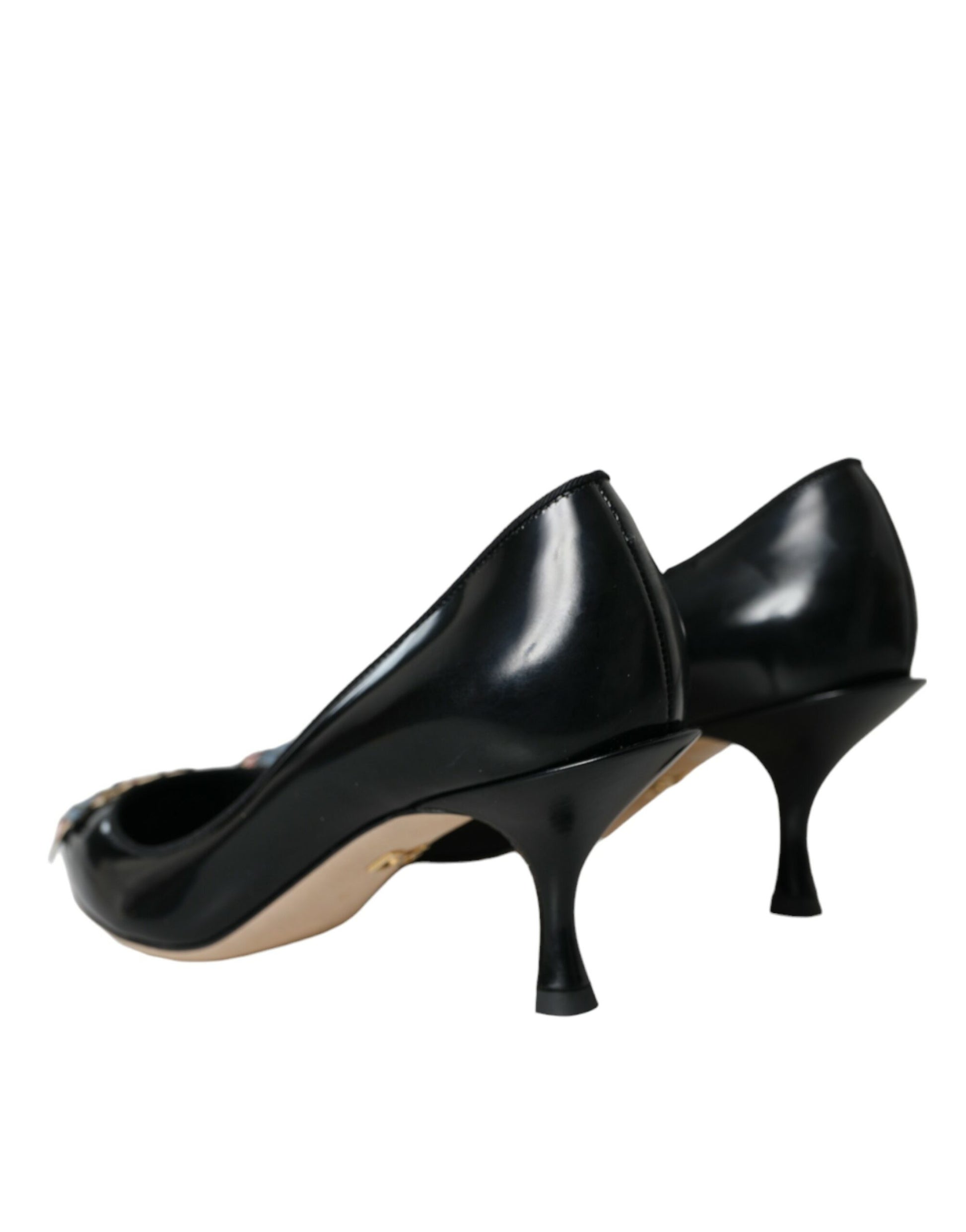 Dolce & Gabbana Black Leather BOOM Patch Heels Pumps Shoes | Fashionsarah.com