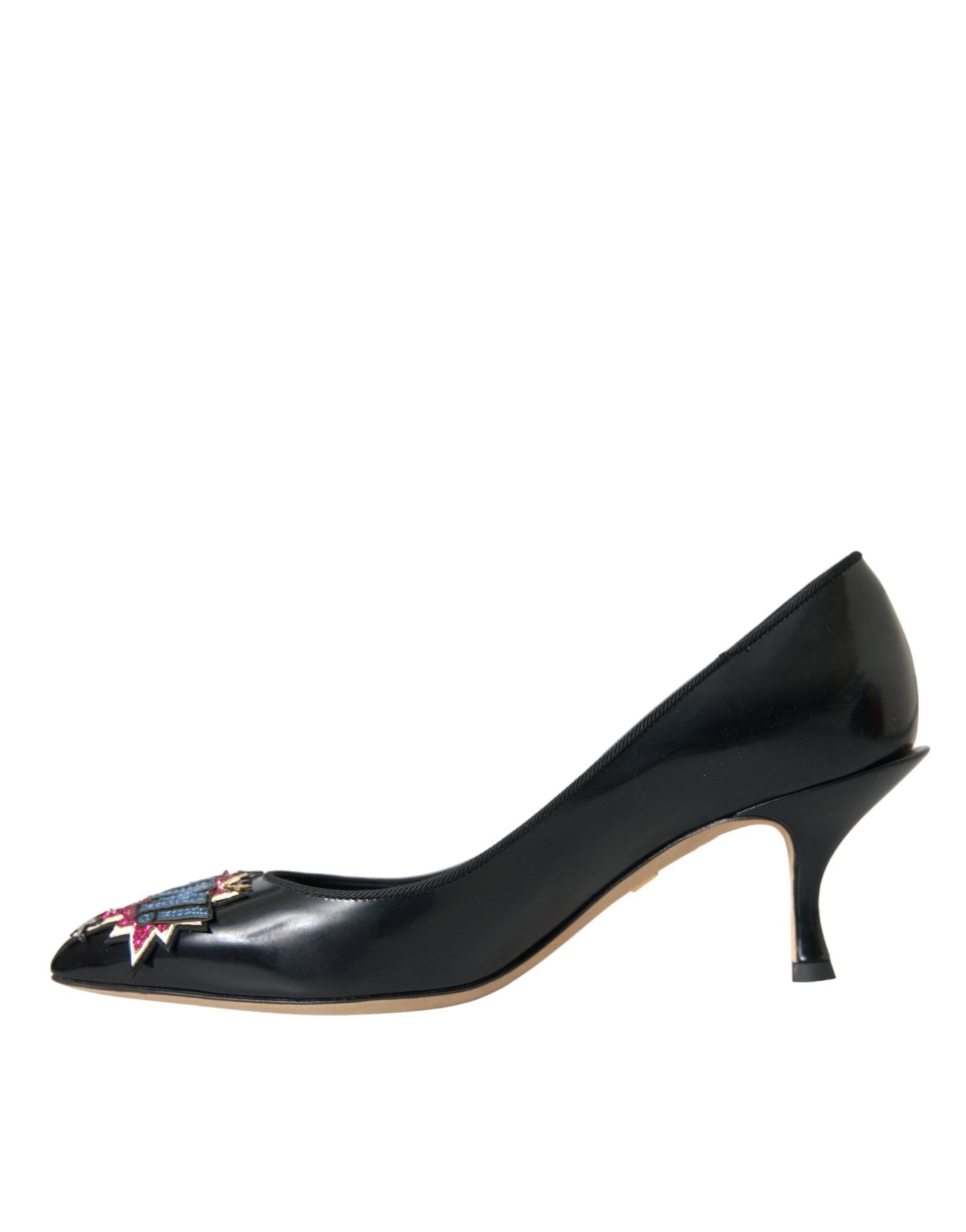 Dolce & Gabbana Black Leather BOOM Patch Heels Pumps Shoes | Fashionsarah.com