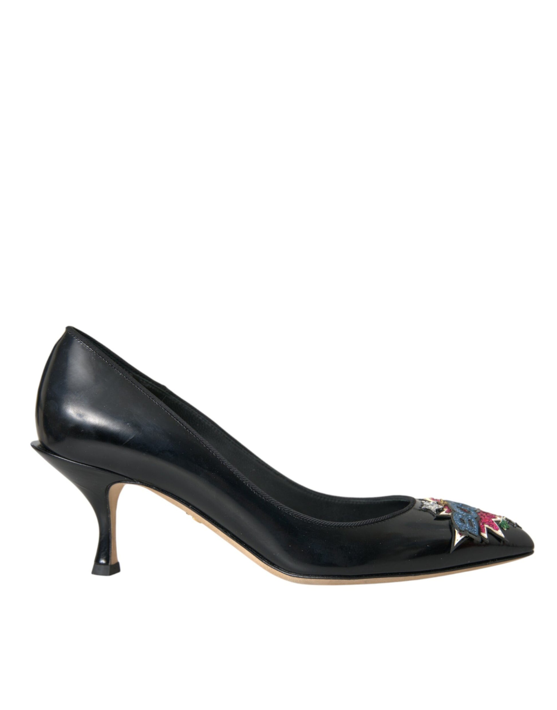 Dolce & Gabbana Black Leather BOOM Patch Heels Pumps Shoes | Fashionsarah.com