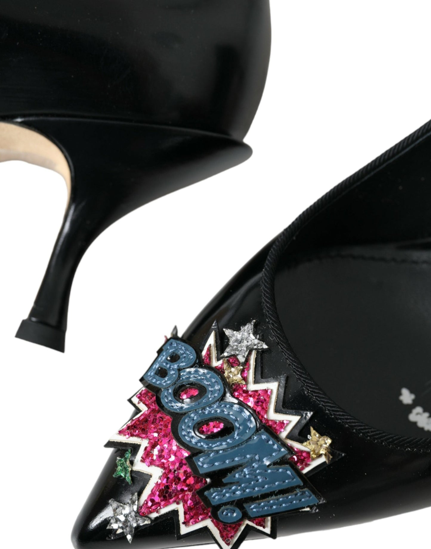 Dolce & Gabbana Black Leather BOOM Patch Heels Pumps Shoes | Fashionsarah.com