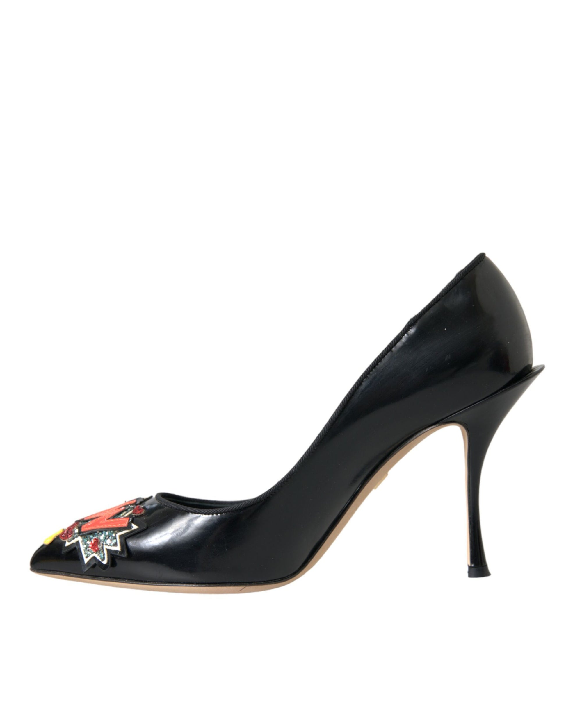 Dolce & Gabbana Black Leather WOW Patch Heels Pumps Shoes | Fashionsarah.com