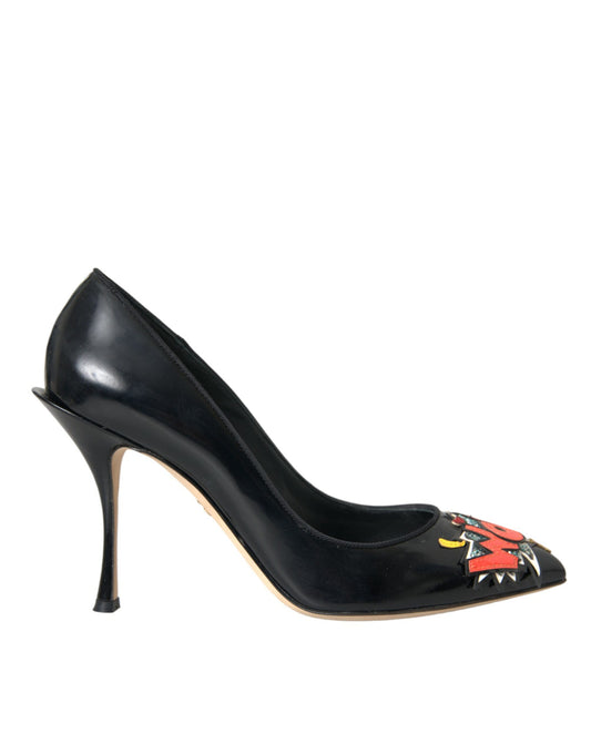 Dolce & Gabbana Black Leather WOW Patch Heels Pumps Shoes | Fashionsarah.com