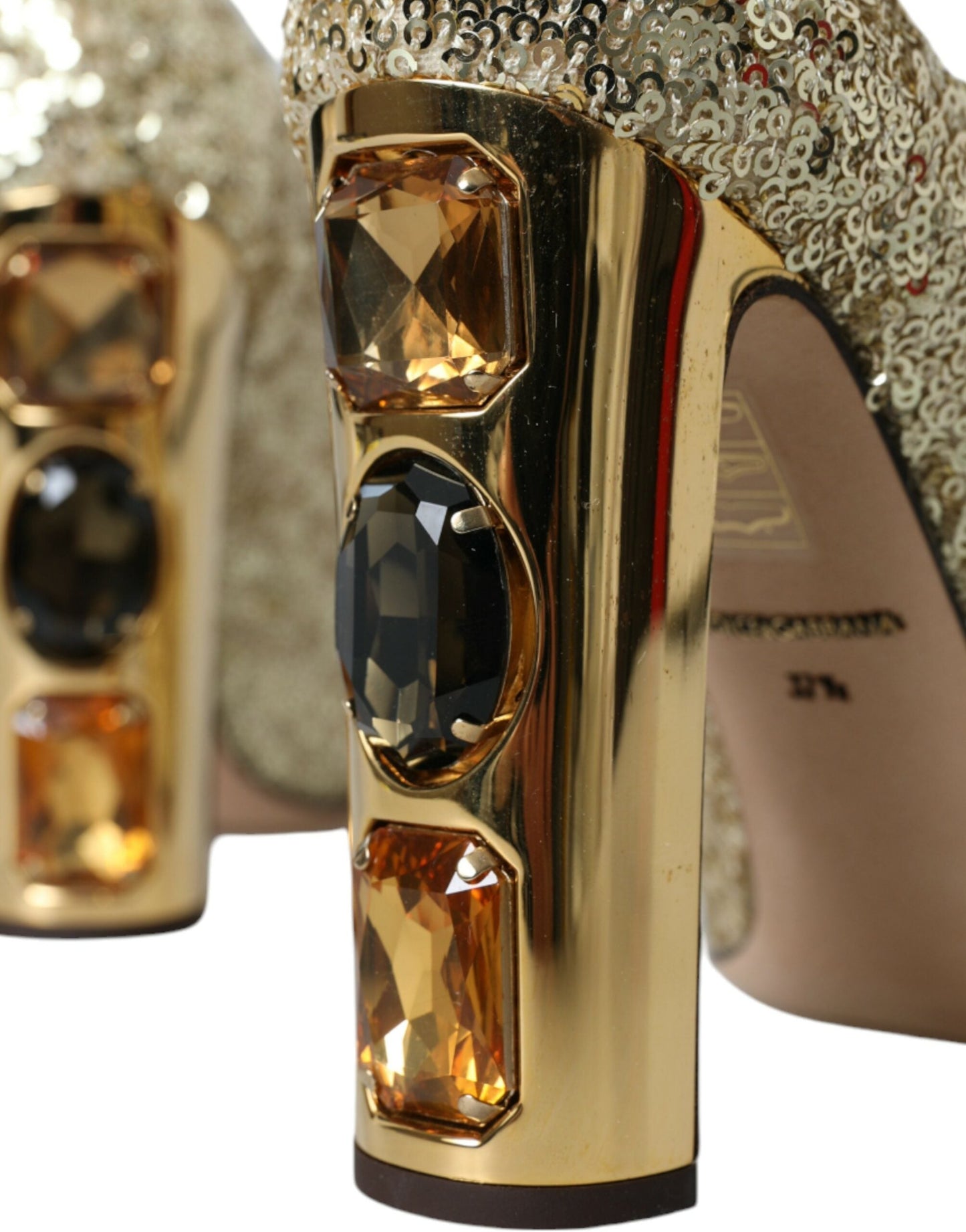 Dolce & Gabbana Gold Sequin Crystal Heels Pumps Shoes | Fashionsarah.com