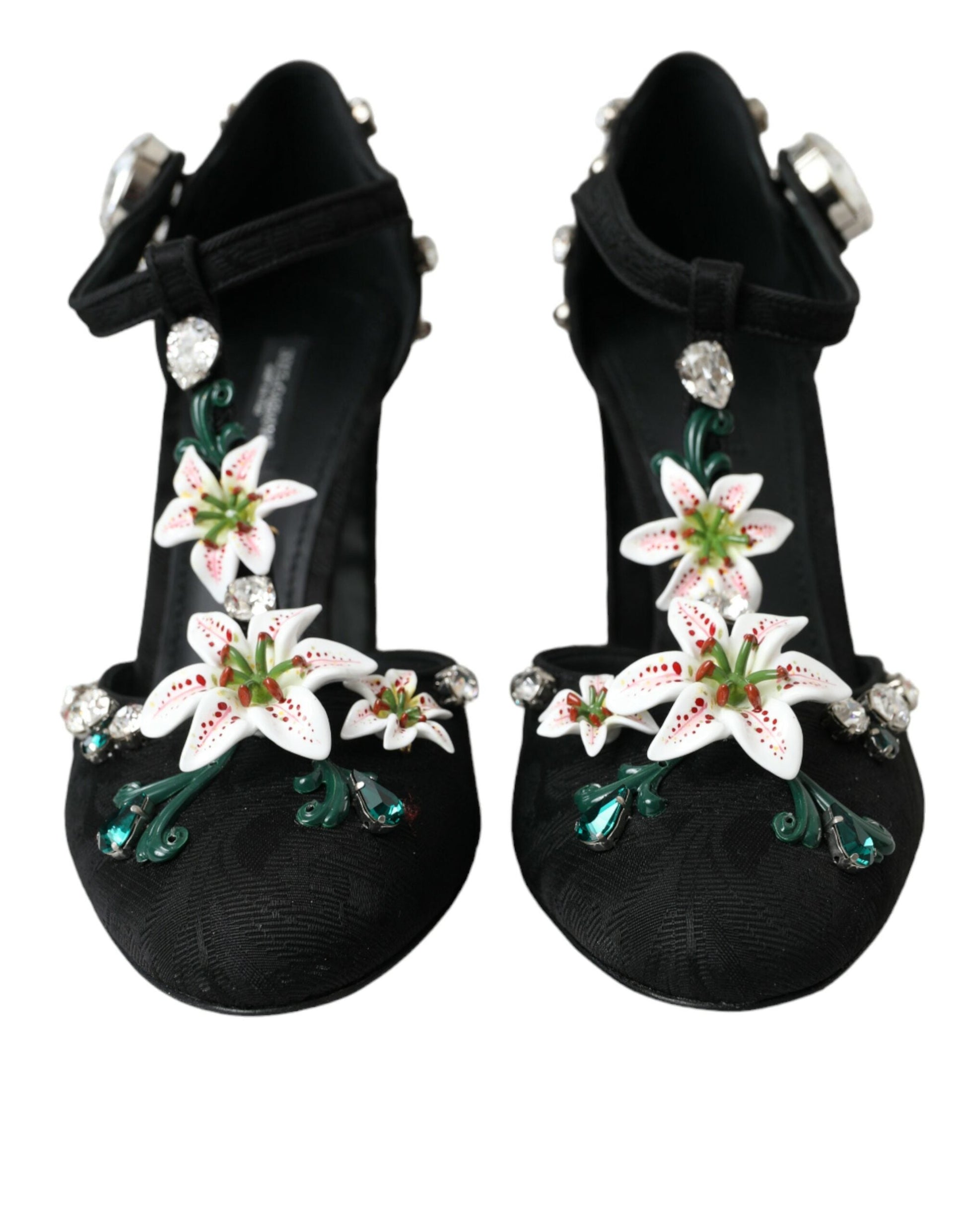 Dolce & Gabbana Black Lilies Crystal Heels Pumps Shoes | Fashionsarah.com