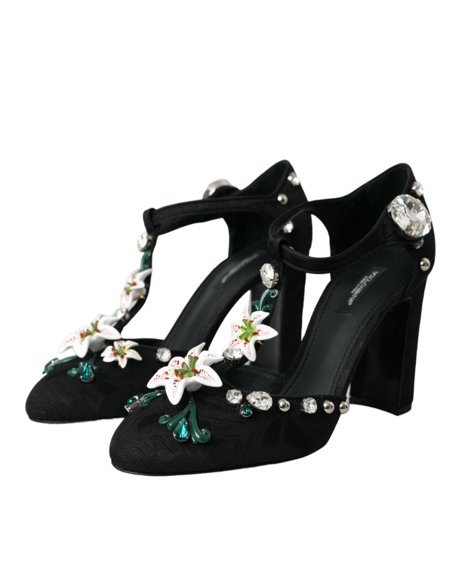 Dolce & Gabbana Black Lilies Crystal Heels Pumps Shoes | Fashionsarah.com