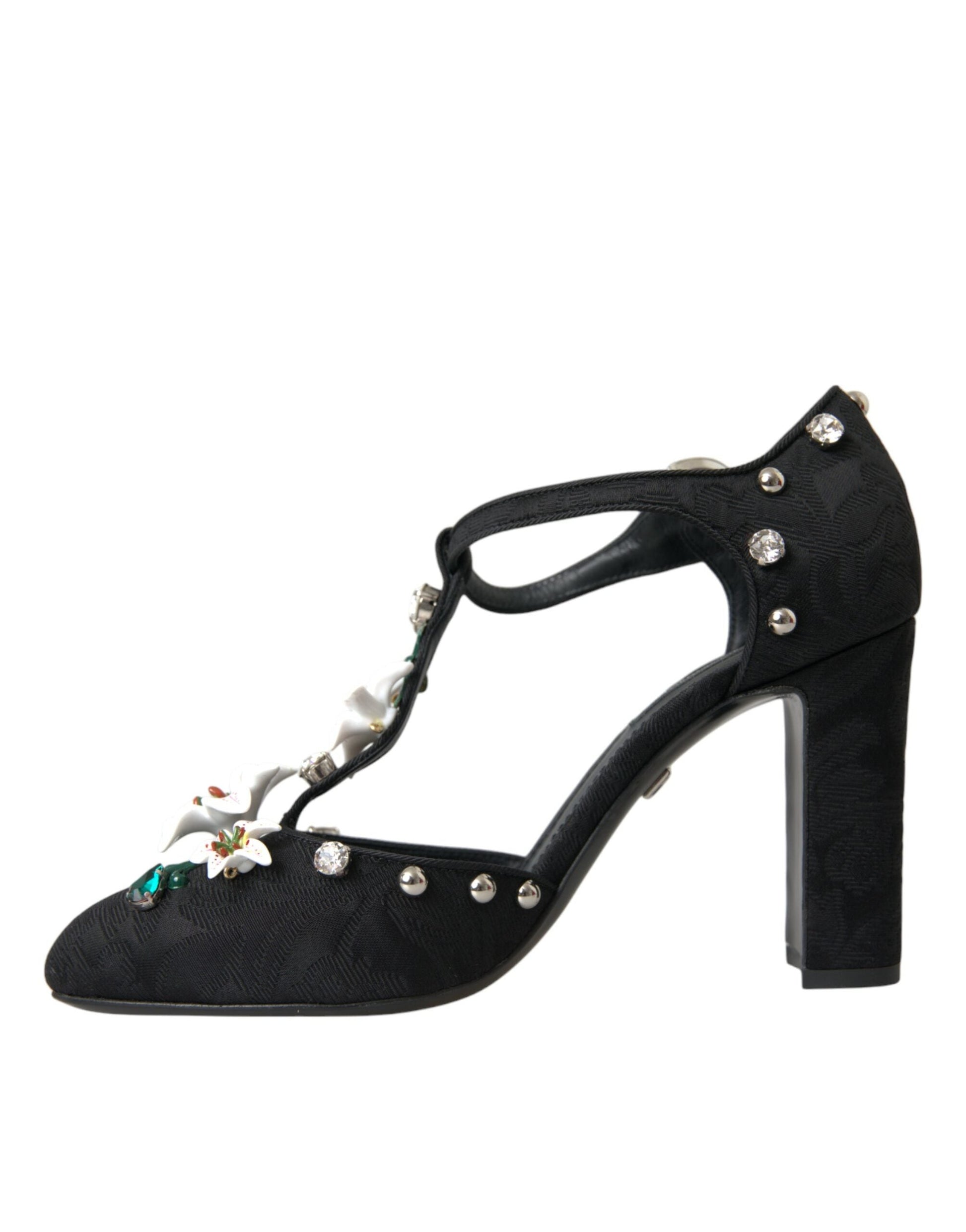 Dolce & Gabbana Black Lilies Crystal Heels Pumps Shoes | Fashionsarah.com