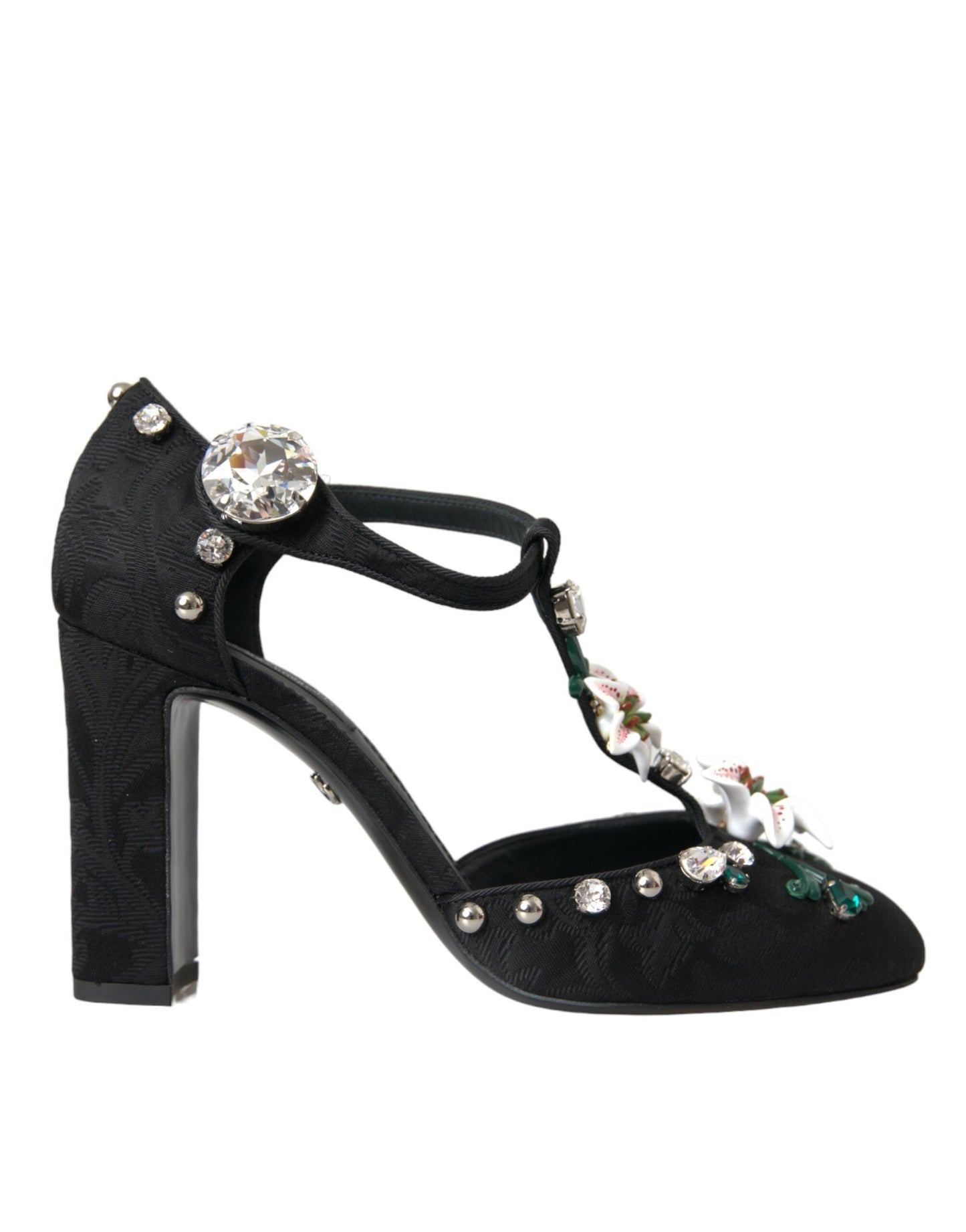 Dolce & Gabbana Black Lilies Crystal Heels Pumps Shoes | Fashionsarah.com