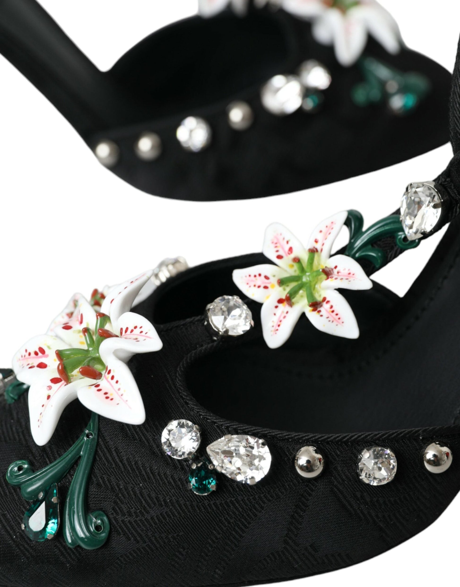 Dolce & Gabbana Black Lilies Crystal Heels Pumps Shoes | Fashionsarah.com