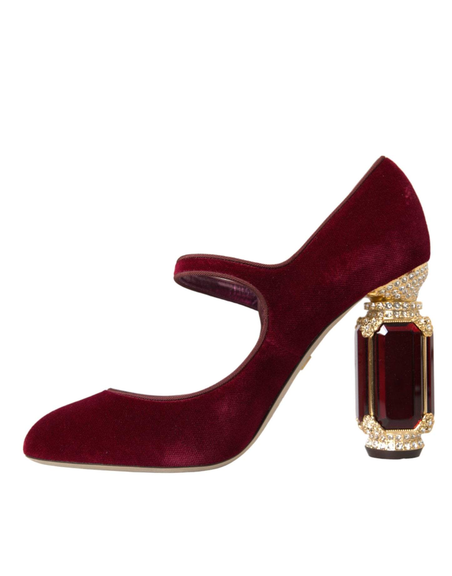 Dolce & Gabbana Red Velvet Gold Crystals Heels Mary Jane Shoes | Fashionsarah.com