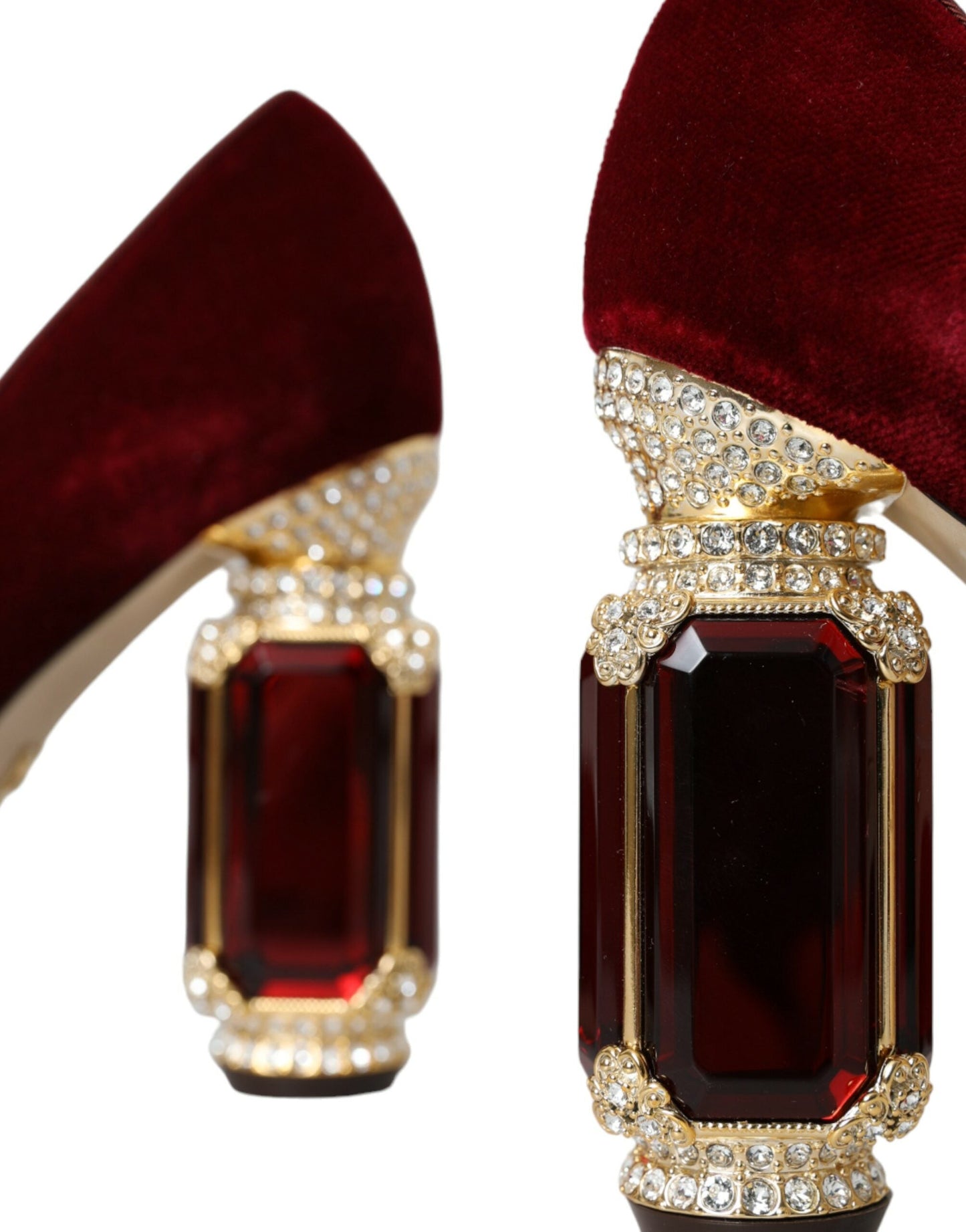 Dolce & Gabbana Red Velvet Gold Crystals Heels Mary Jane Shoes | Fashionsarah.com