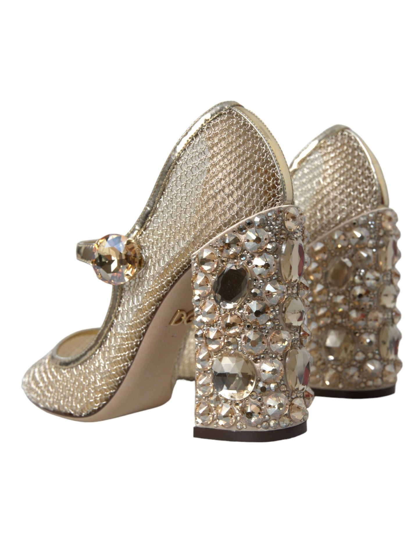 Dolce & Gabbana Gold Mesh Crystal Mary Jane Pumps Heels Shoes | Fashionsarah.com