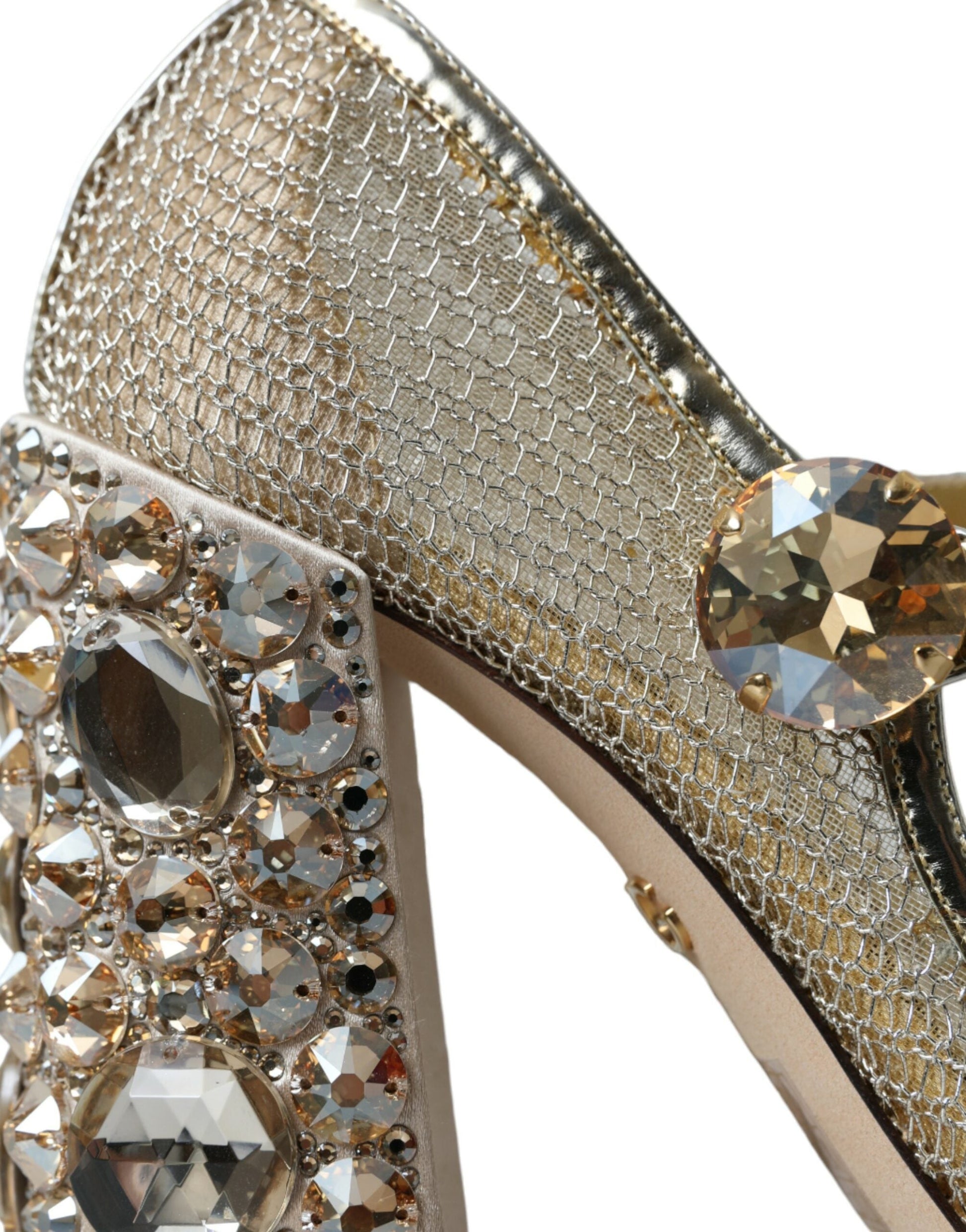 Dolce & Gabbana Gold Mesh Crystal Mary Jane Pumps Heels Shoes | Fashionsarah.com