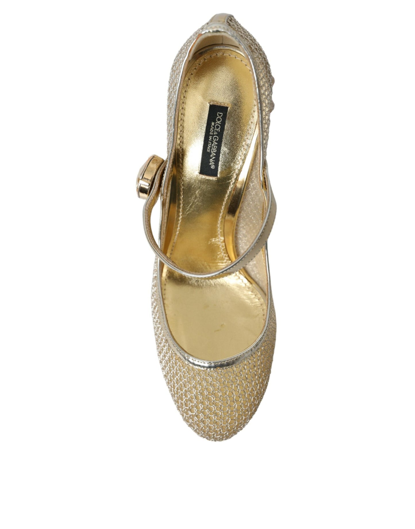 Dolce & Gabbana Gold Mesh Crystal Mary Jane Pumps Heels Shoes | Fashionsarah.com