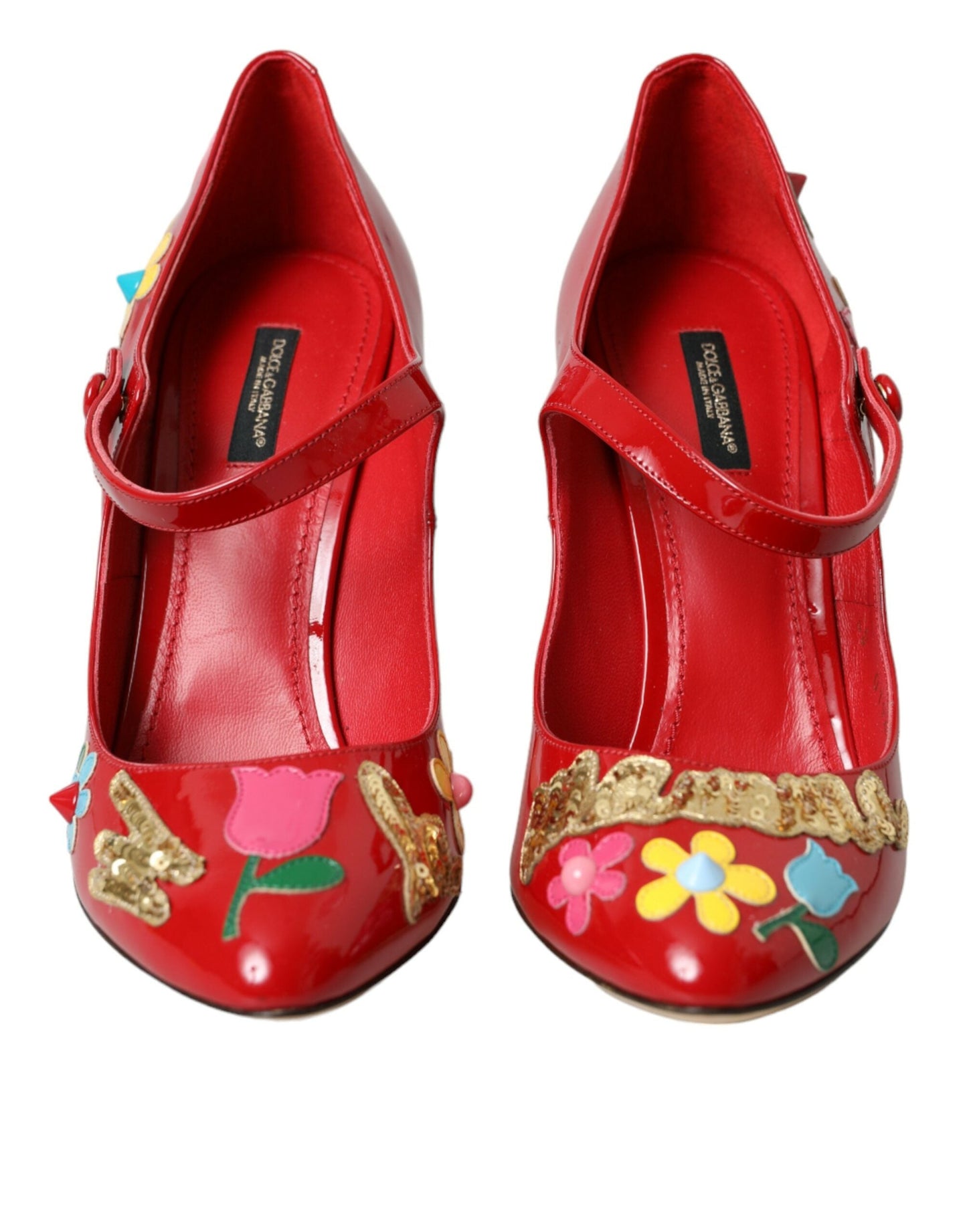 Dolce & Gabbana Red Leather Embellished Mary Jane Pumps Heels Shoes | Fashionsarah.com