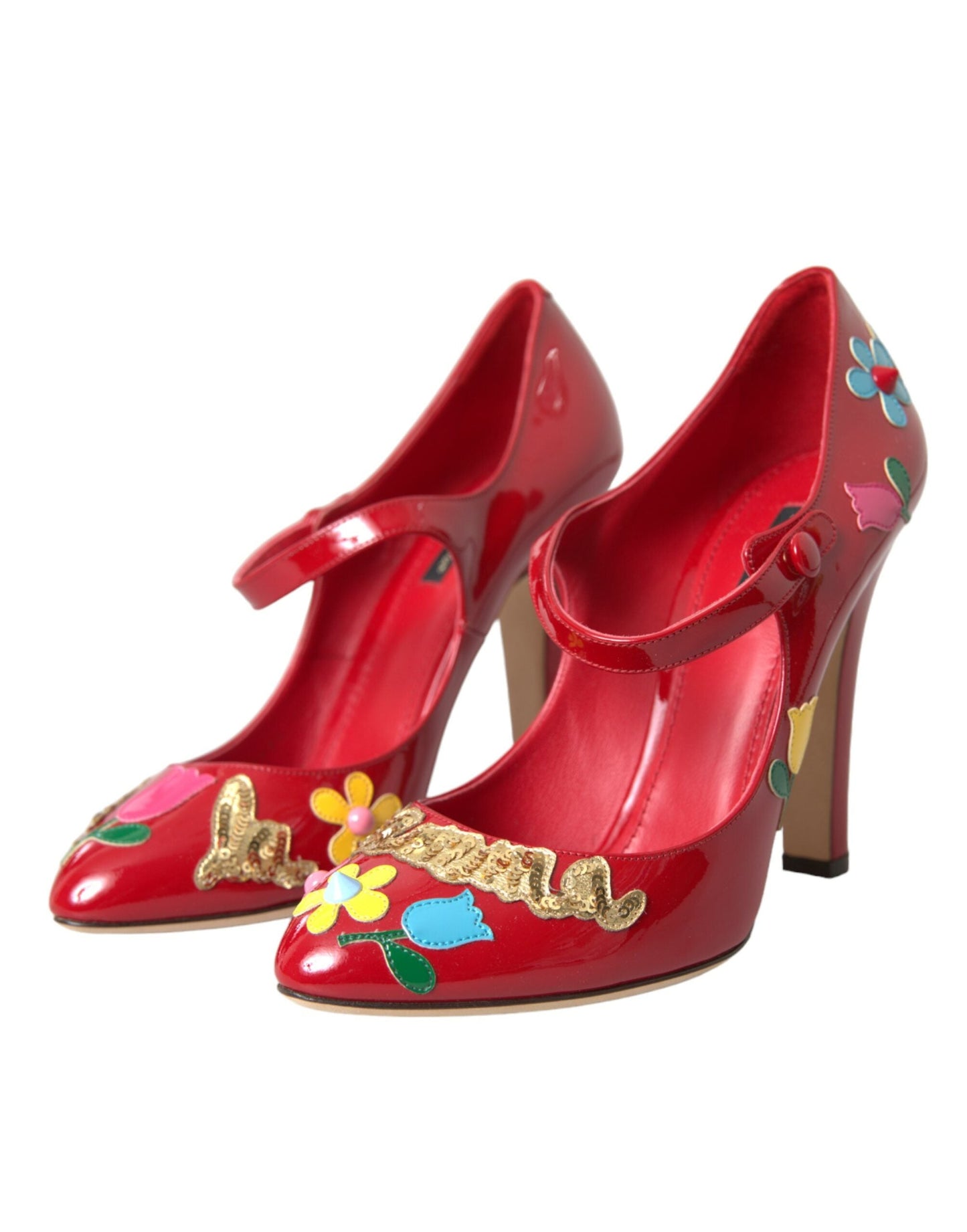 Dolce & Gabbana Red Leather Embellished Mary Jane Pumps Heels Shoes | Fashionsarah.com