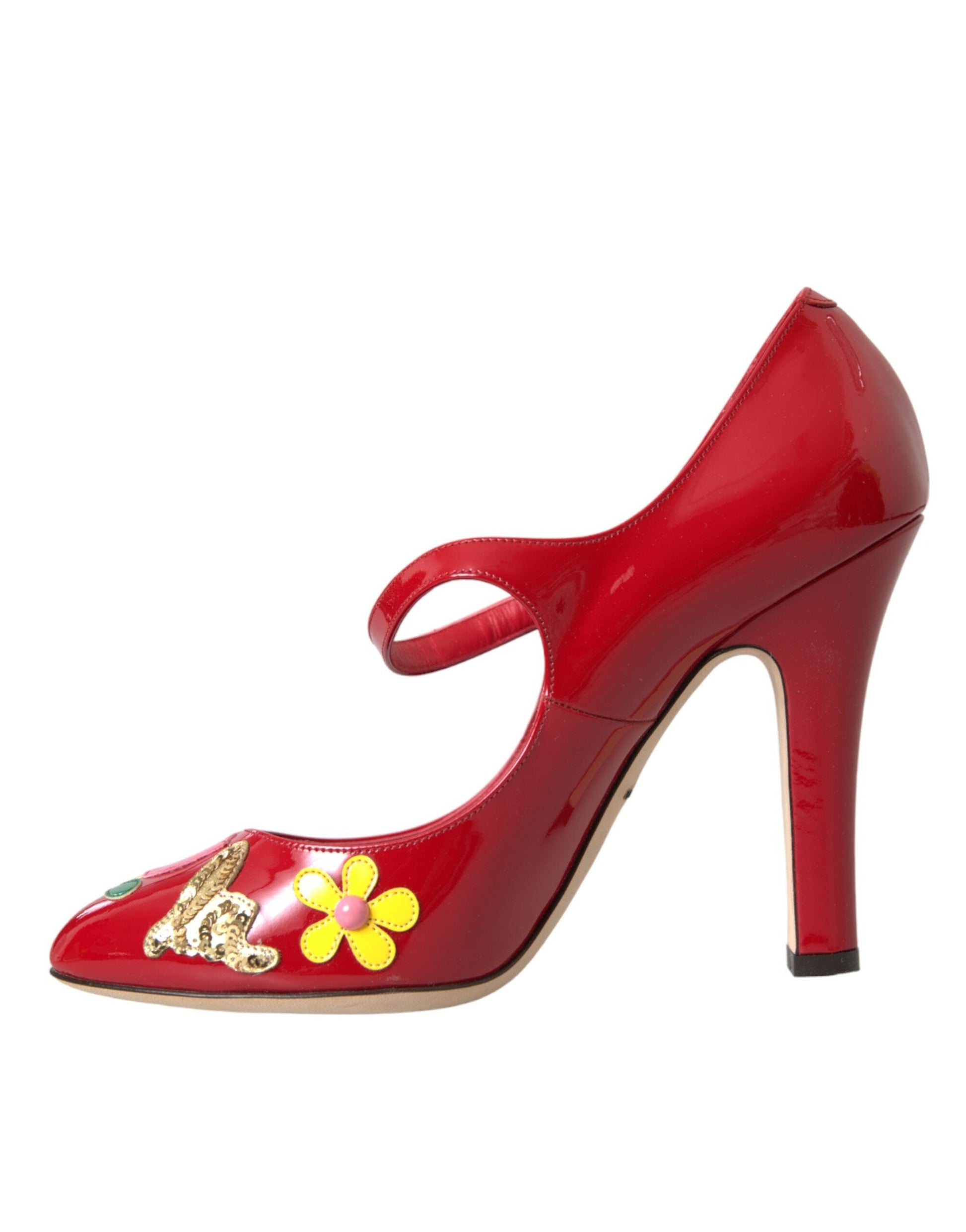 Dolce & Gabbana Red Leather Embellished Mary Jane Pumps Heels Shoes | Fashionsarah.com