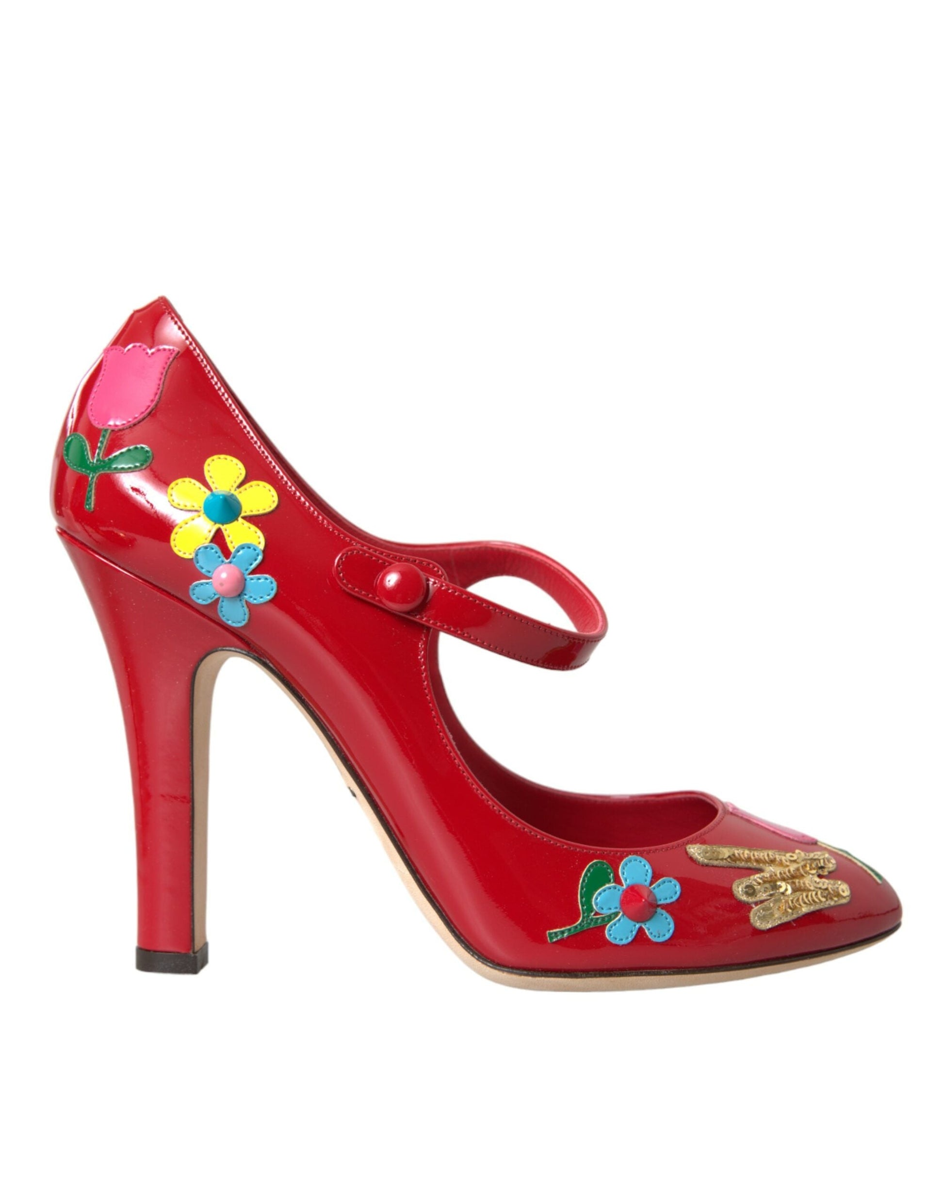 Dolce & Gabbana Red Leather Embellished Mary Jane Pumps Heels Shoes | Fashionsarah.com