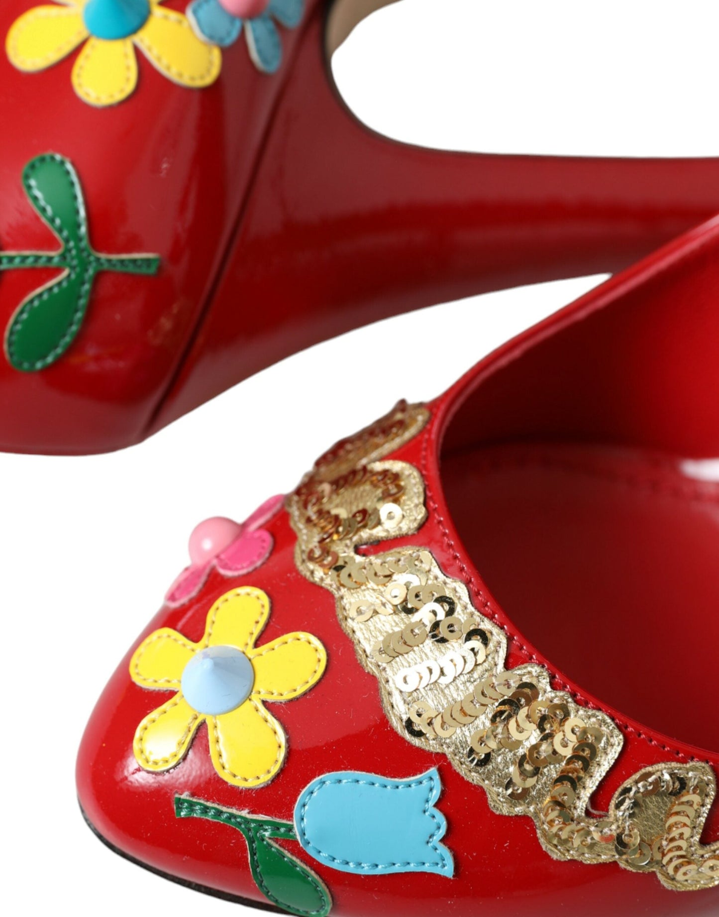 Dolce & Gabbana Red Leather Embellished Mary Jane Pumps Heels Shoes | Fashionsarah.com