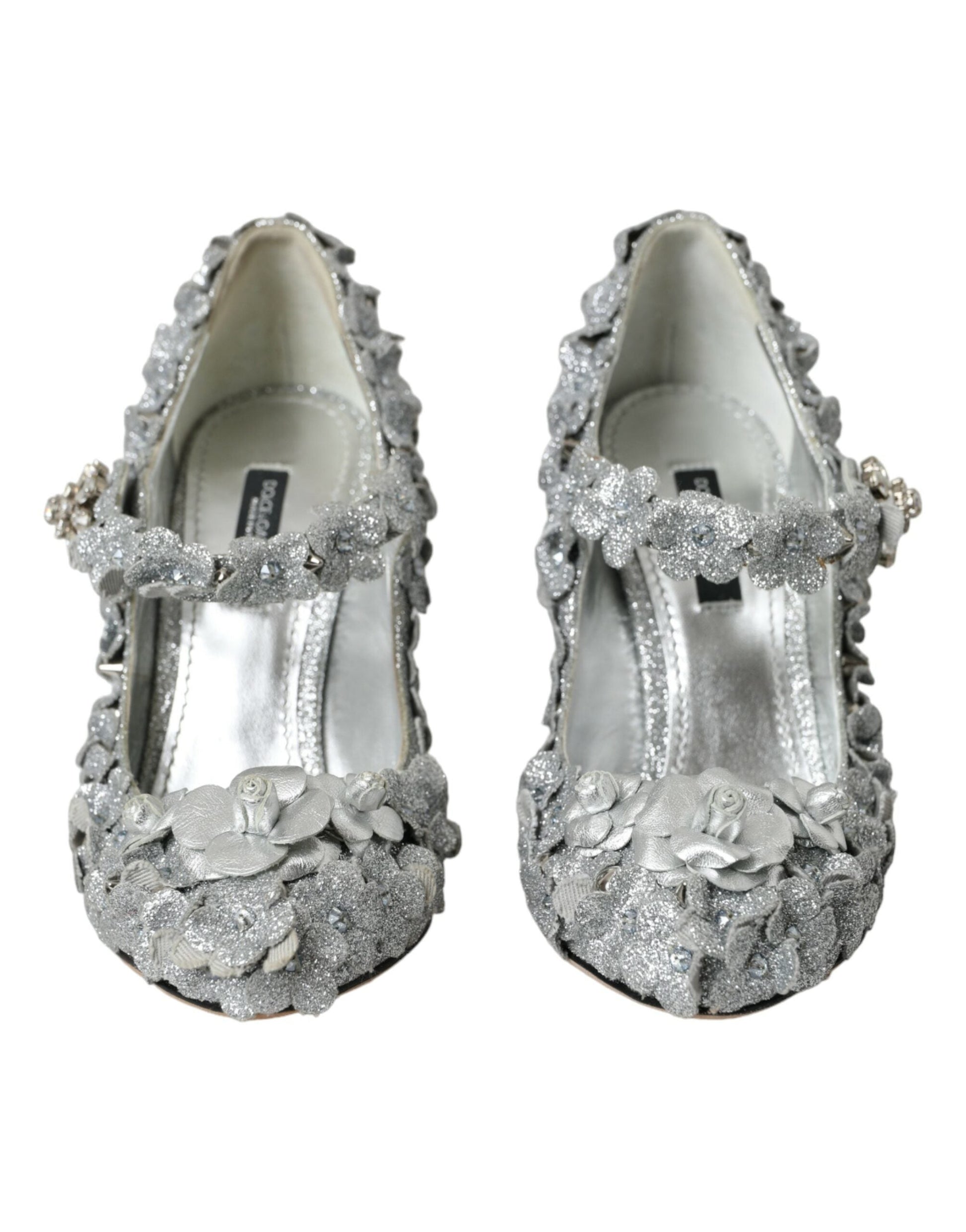 Dolce & Gabbana Silver Floral Crystal Mary Jane Pumps Shoes | Fashionsarah.com