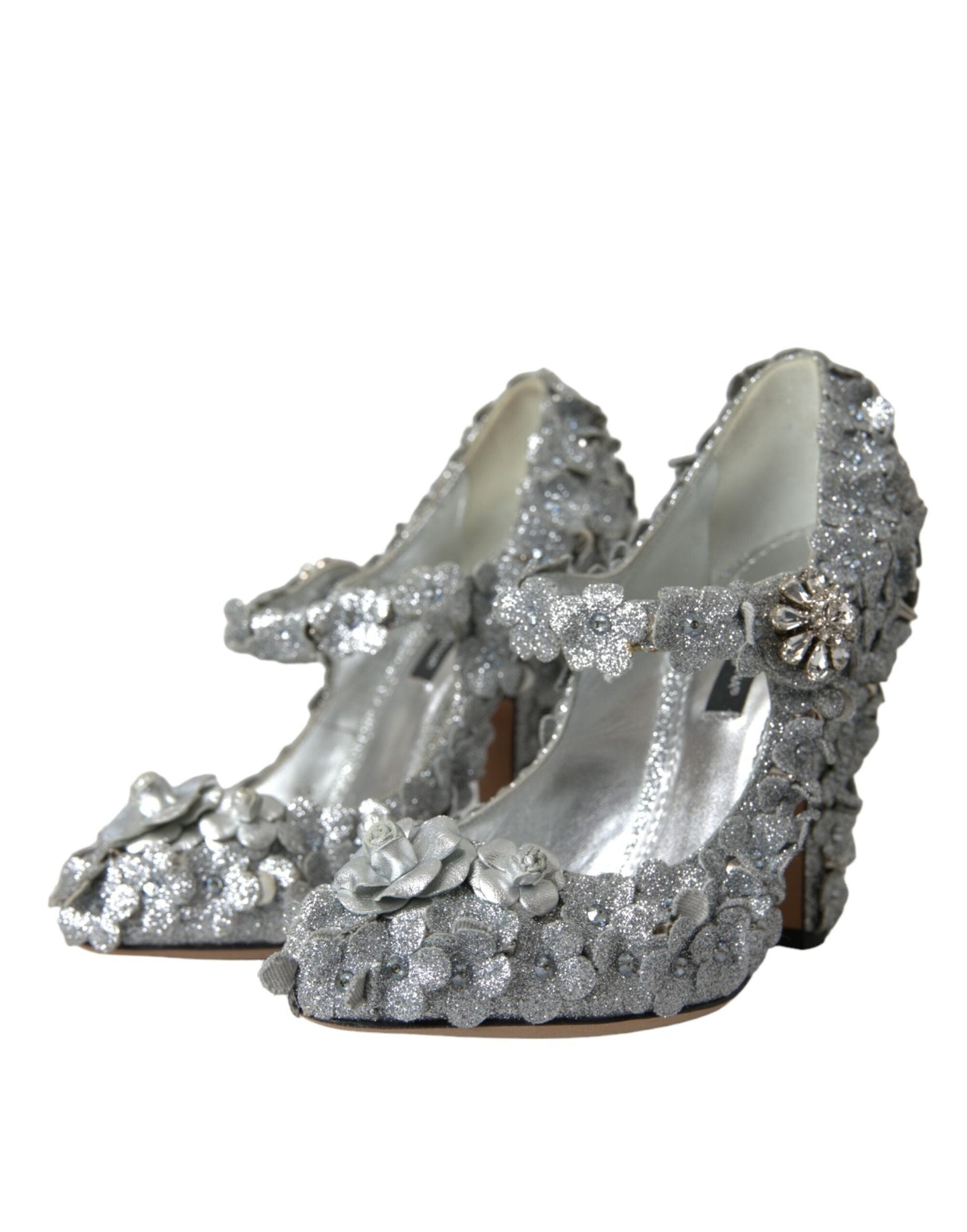 Dolce & Gabbana Silver Floral Crystal Mary Jane Pumps Shoes | Fashionsarah.com