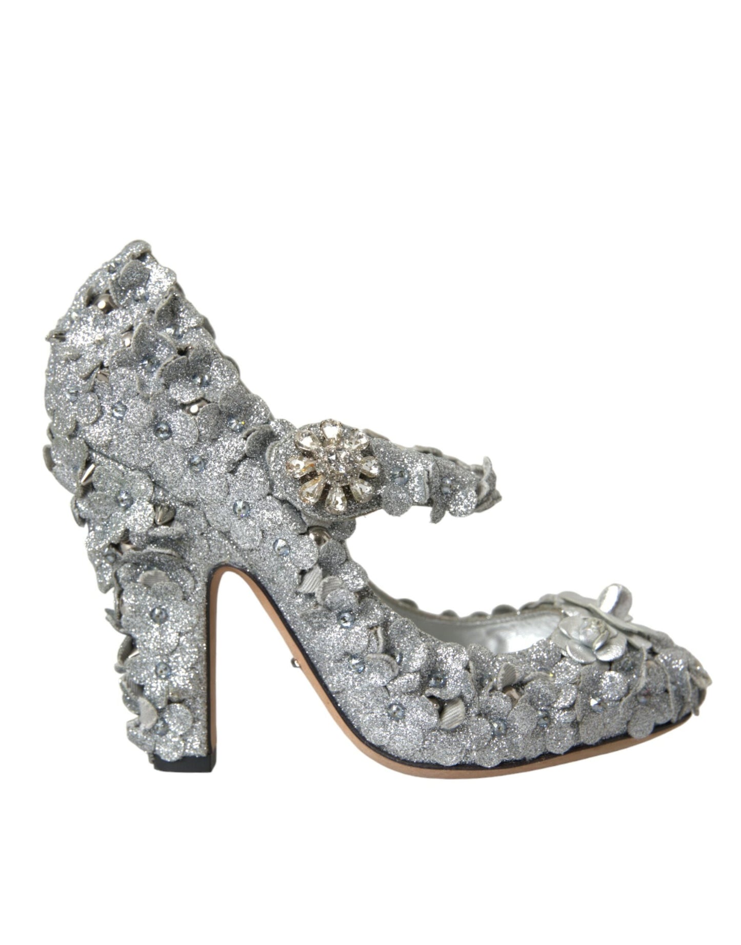 Dolce & Gabbana Silver Floral Crystal Mary Jane Pumps Shoes | Fashionsarah.com