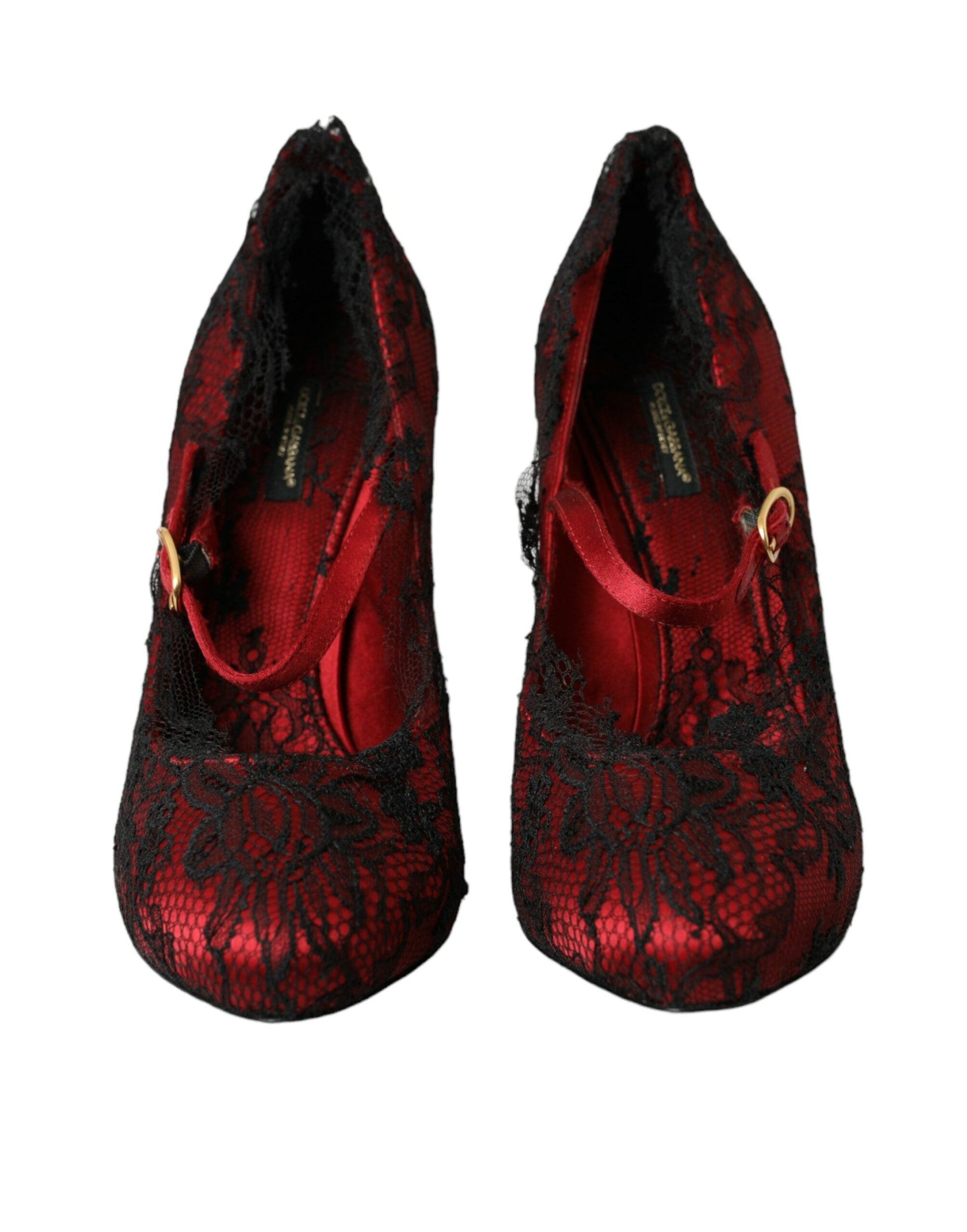 Dolce & Gabbana Red Black Floral Lace Mary Jane Pumps Shoes | Fashionsarah.com