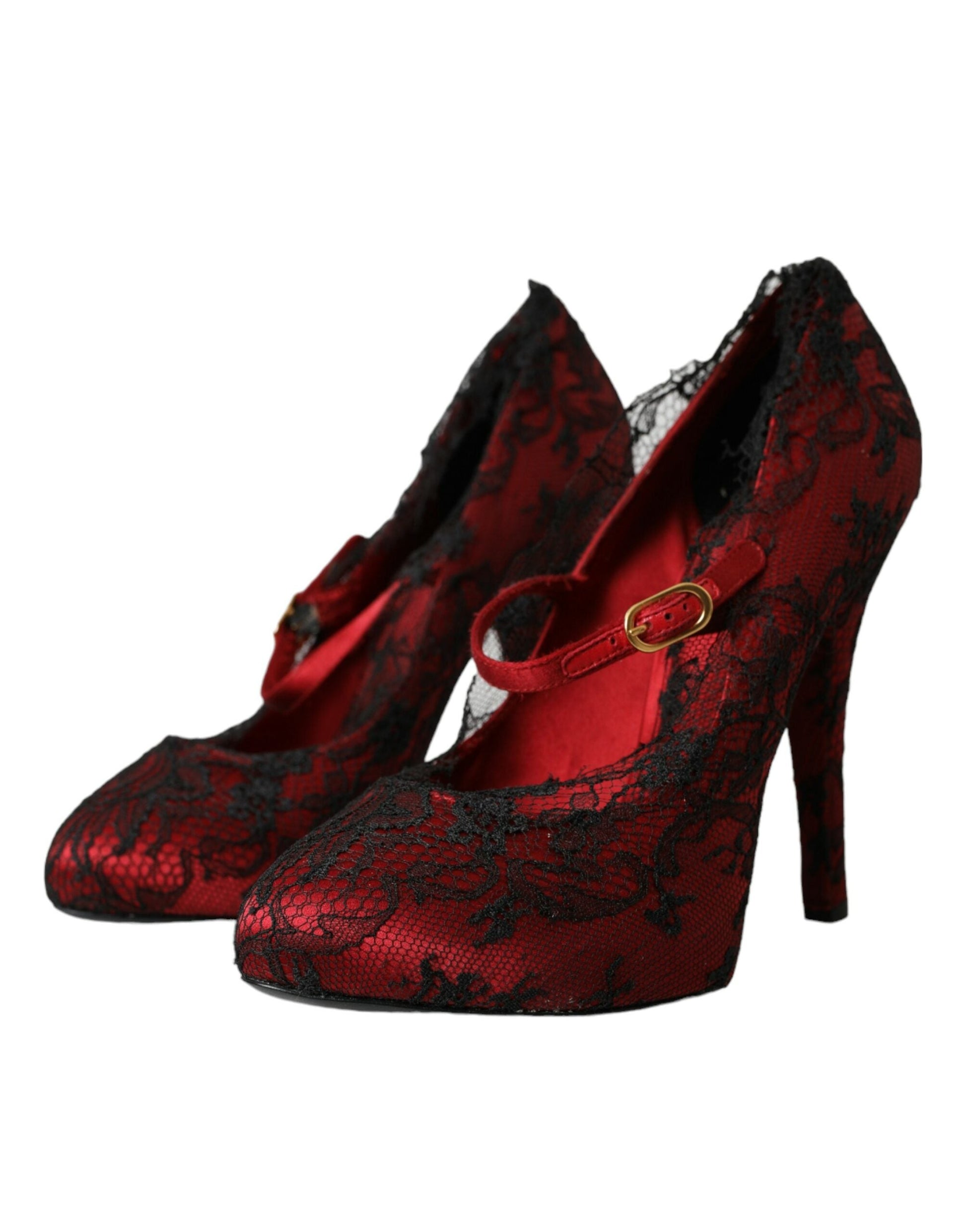 Dolce & Gabbana Red Black Floral Lace Mary Jane Pumps Shoes | Fashionsarah.com