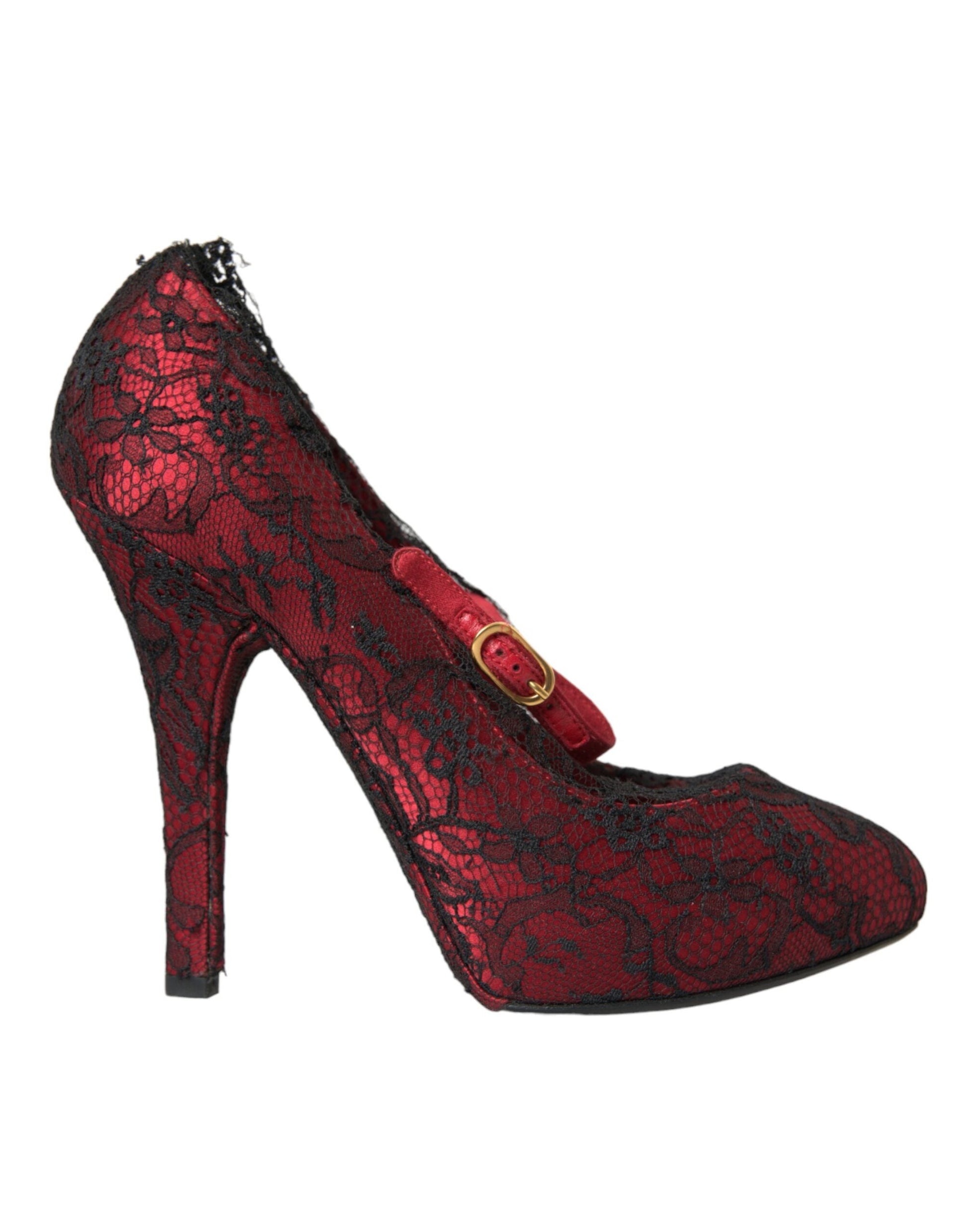 Dolce & Gabbana Red Black Floral Lace Mary Jane Pumps Shoes | Fashionsarah.com