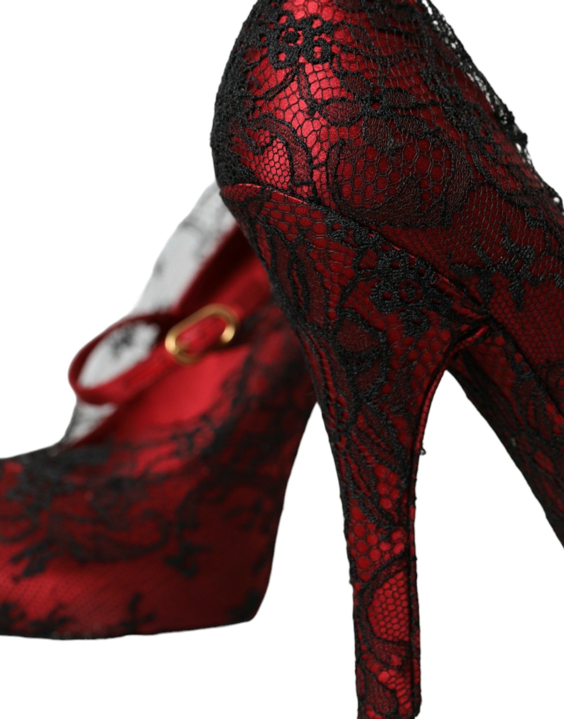 Dolce & Gabbana Red Black Floral Lace Mary Jane Pumps Shoes | Fashionsarah.com