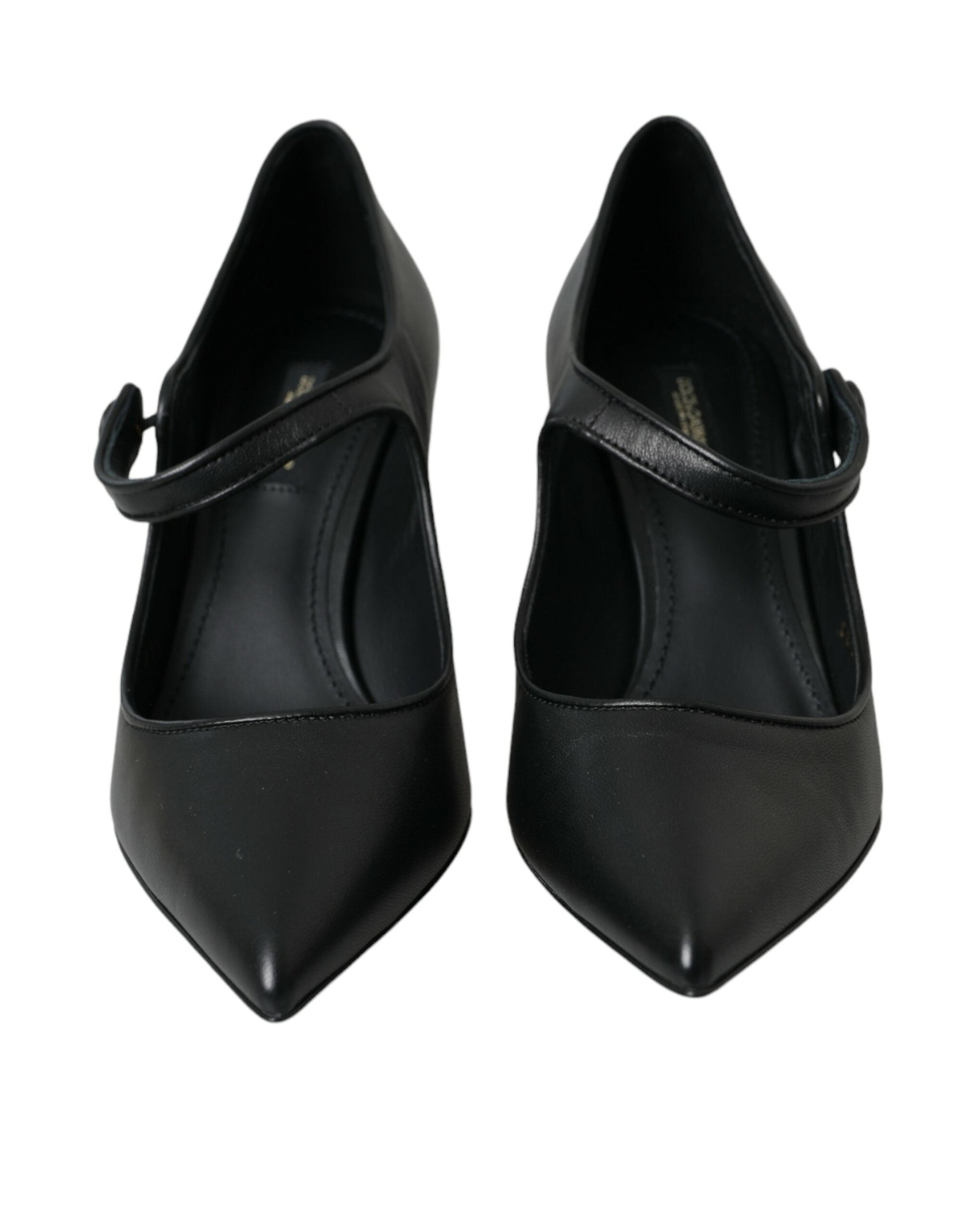 Dolce & Gabbana Black Leather Logo Heels Mary Janes Pumps Shoes | Fashionsarah.com