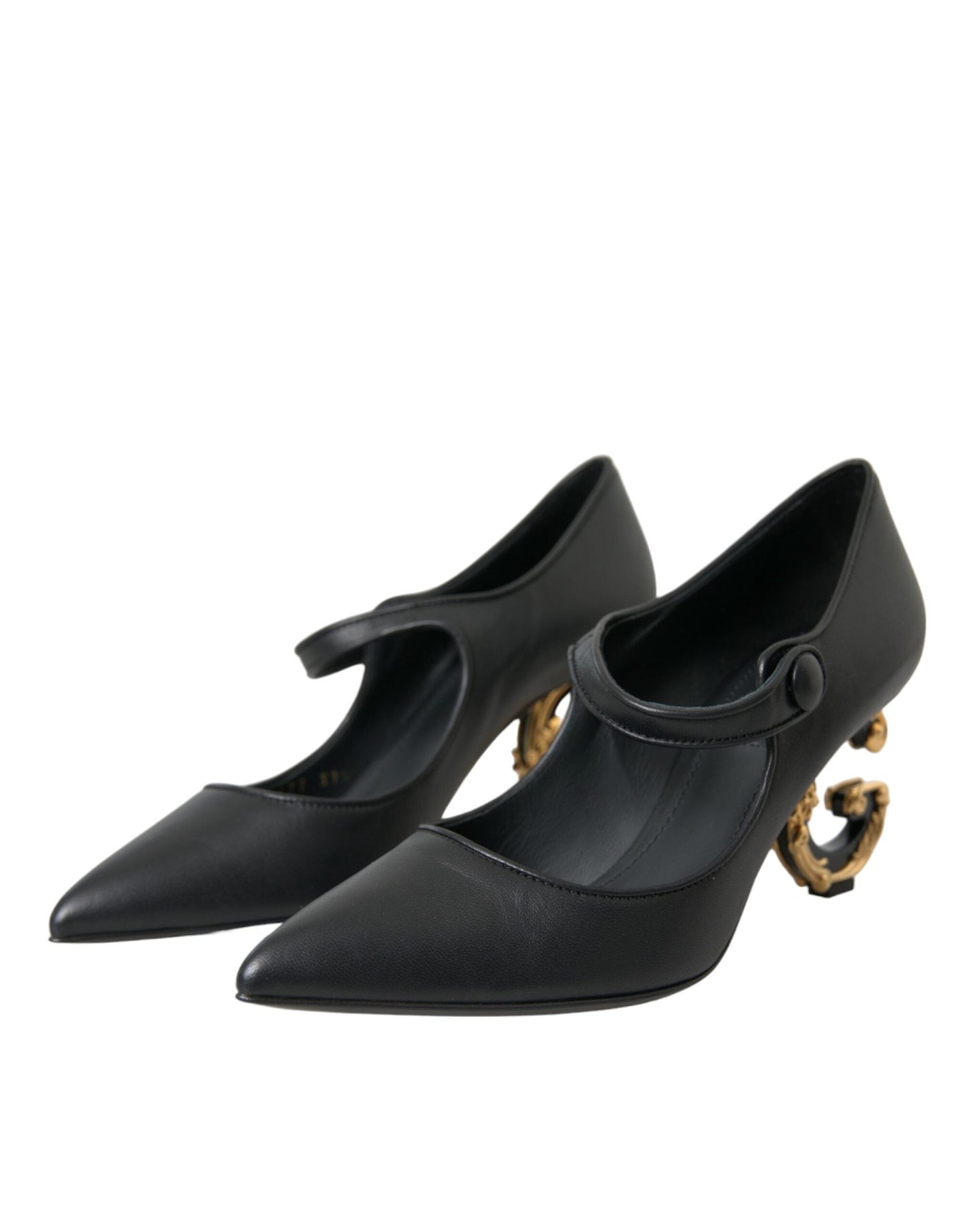 Dolce & Gabbana Black Leather Logo Heels Mary Janes Pumps Shoes | Fashionsarah.com