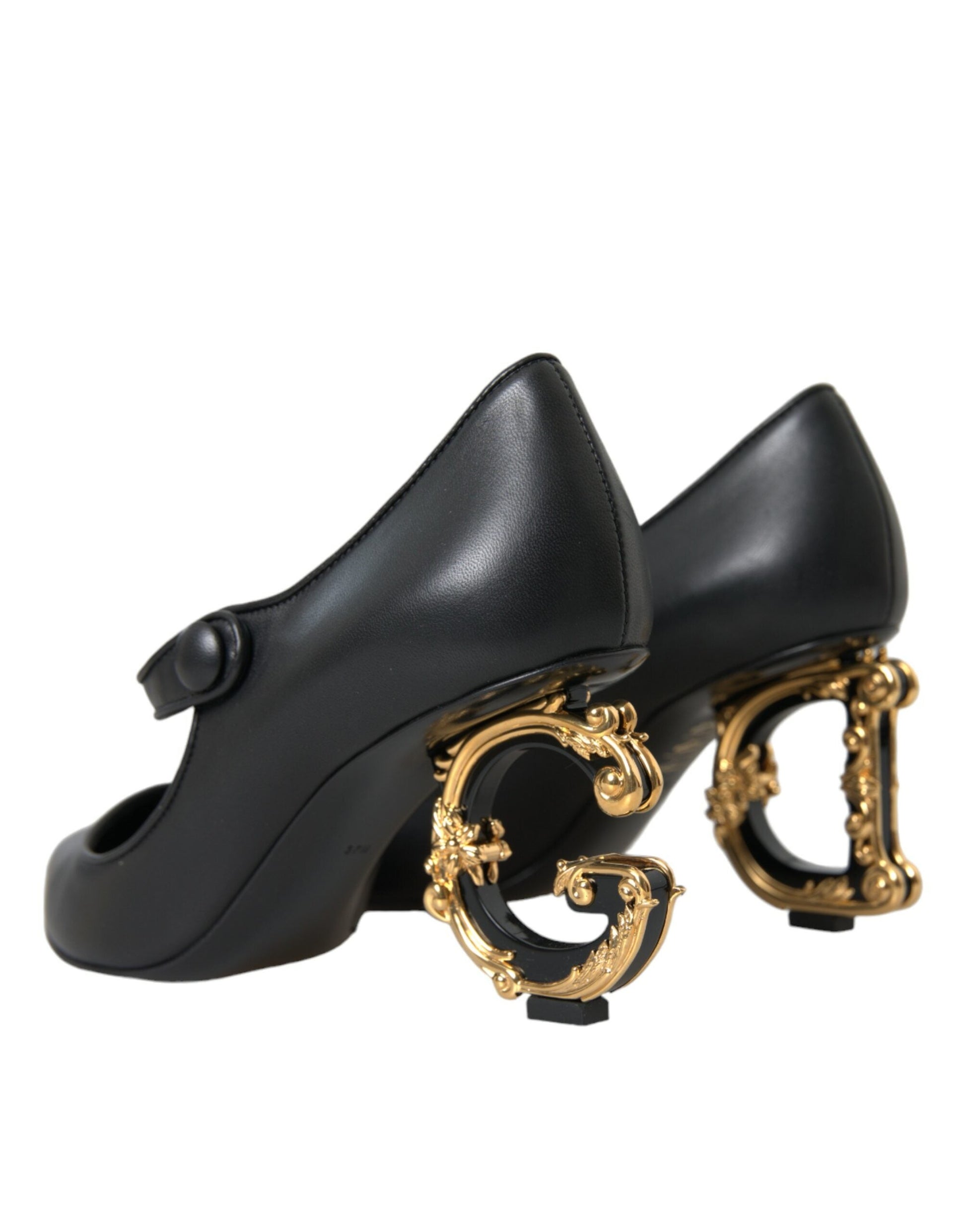 Dolce & Gabbana Black Leather Logo Heels Mary Janes Pumps Shoes | Fashionsarah.com