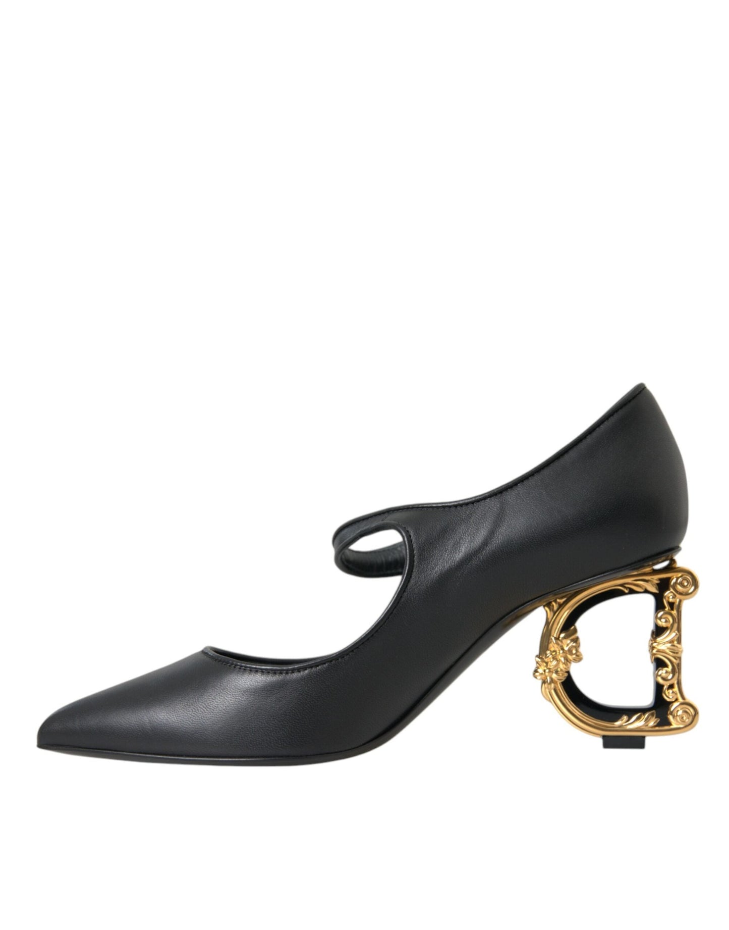 Dolce & Gabbana Black Leather Logo Heels Mary Janes Pumps Shoes | Fashionsarah.com