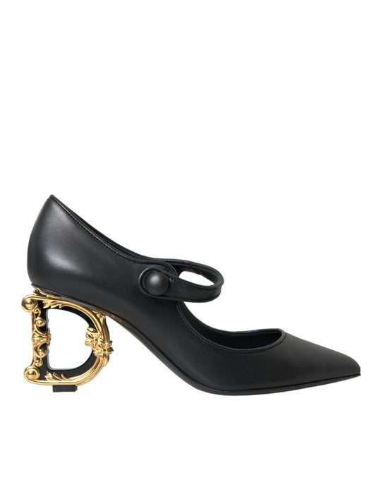 Dolce & Gabbana Black Leather Logo Heels Mary Janes Pumps Shoes | Fashionsarah.com