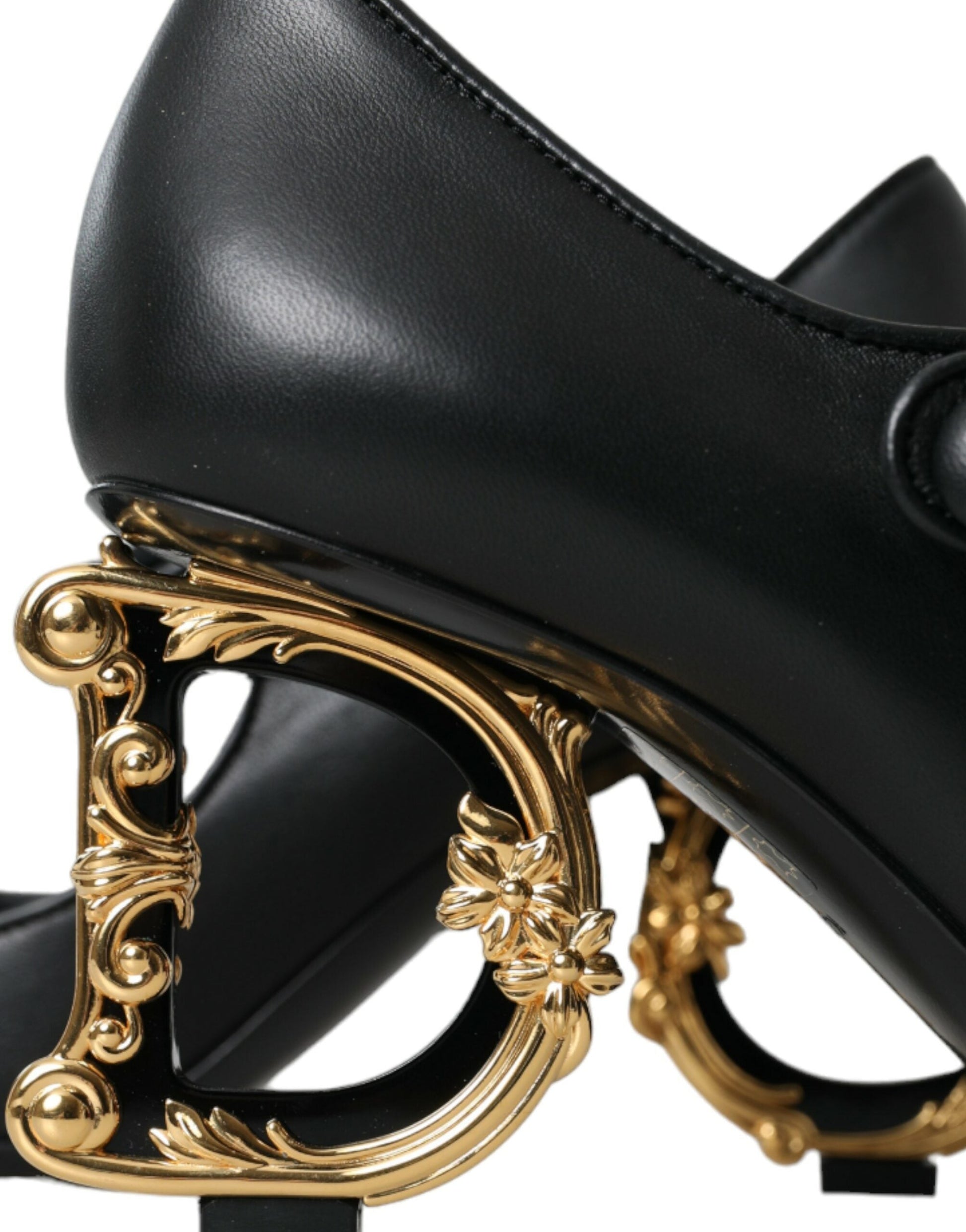 Dolce & Gabbana Black Leather Logo Heels Mary Janes Pumps Shoes | Fashionsarah.com