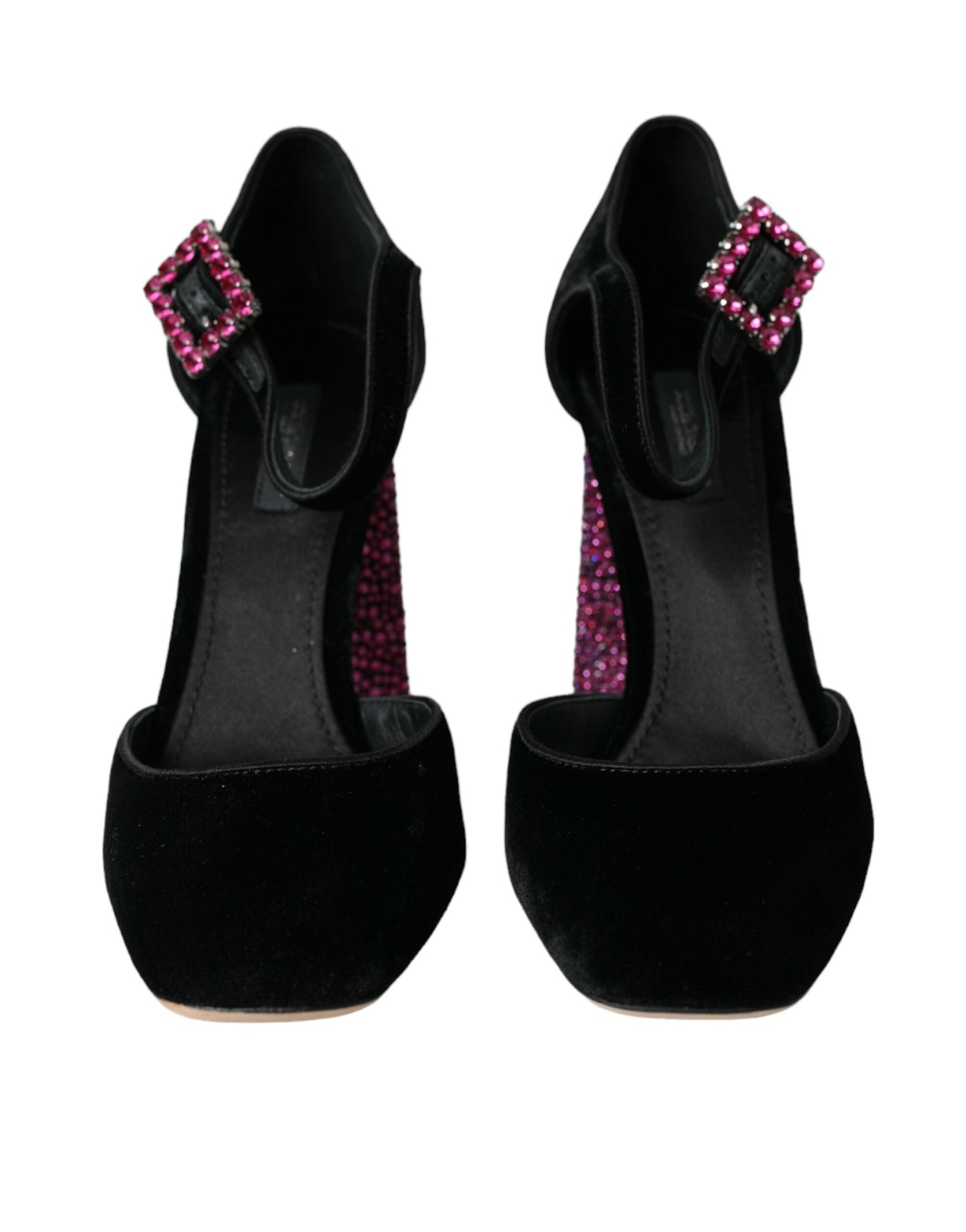 Dolce & Gabbana Black Velvet Strass Crystal Mary Janes Shoes | Fashionsarah.com