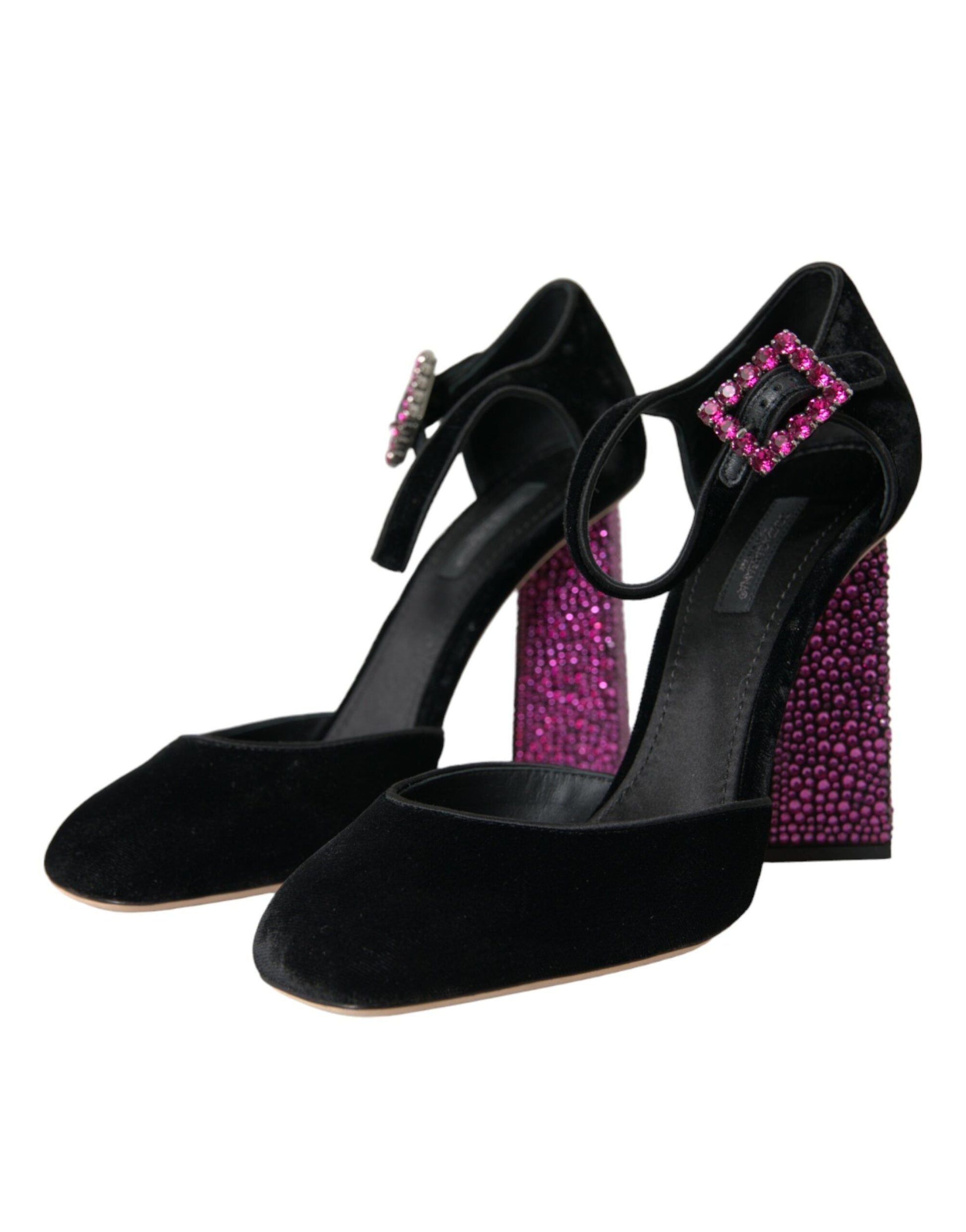 Dolce & Gabbana Black Velvet Strass Crystal Mary Janes Shoes | Fashionsarah.com