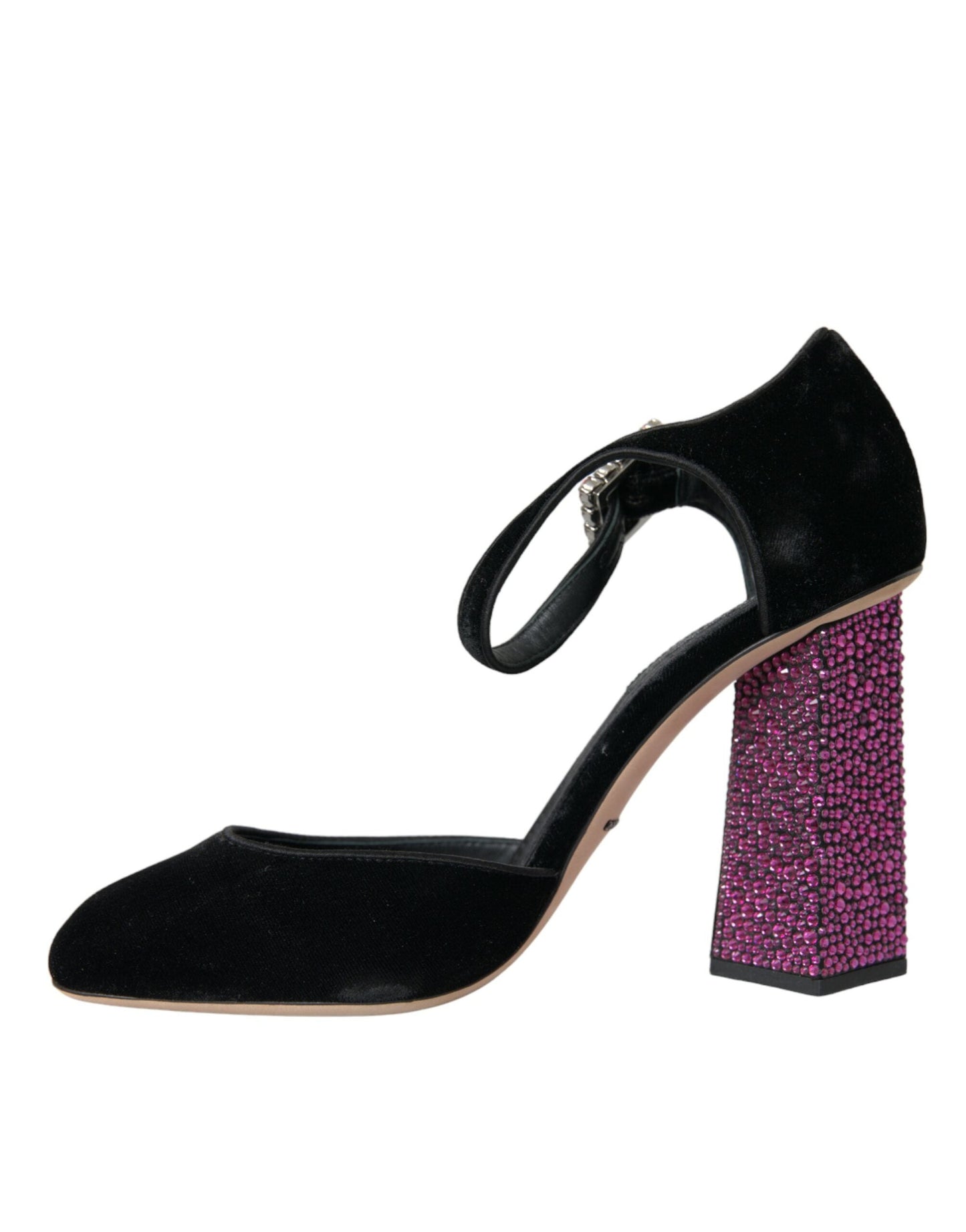 Dolce & Gabbana Black Velvet Strass Crystal Mary Janes Shoes | Fashionsarah.com