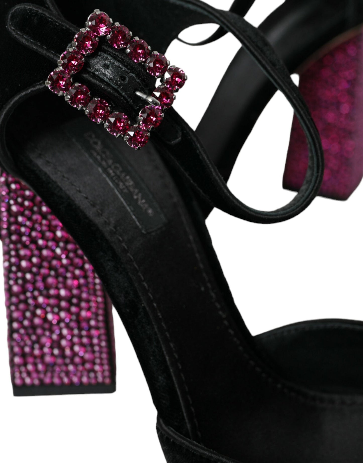 Dolce & Gabbana Black Velvet Strass Crystal Mary Janes Shoes | Fashionsarah.com