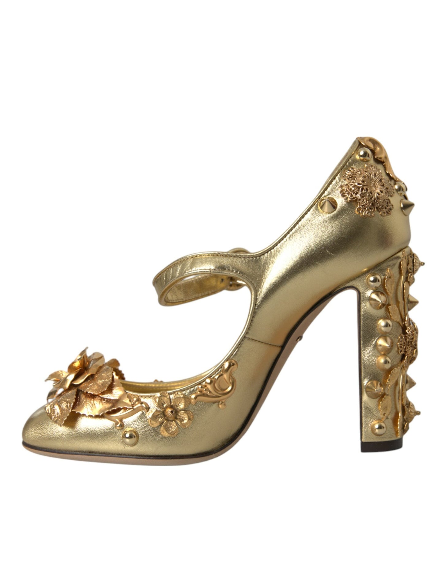 Dolce & Gabbana Gold Leather Crystal Mary Janes Pumps Shoes | Fashionsarah.com