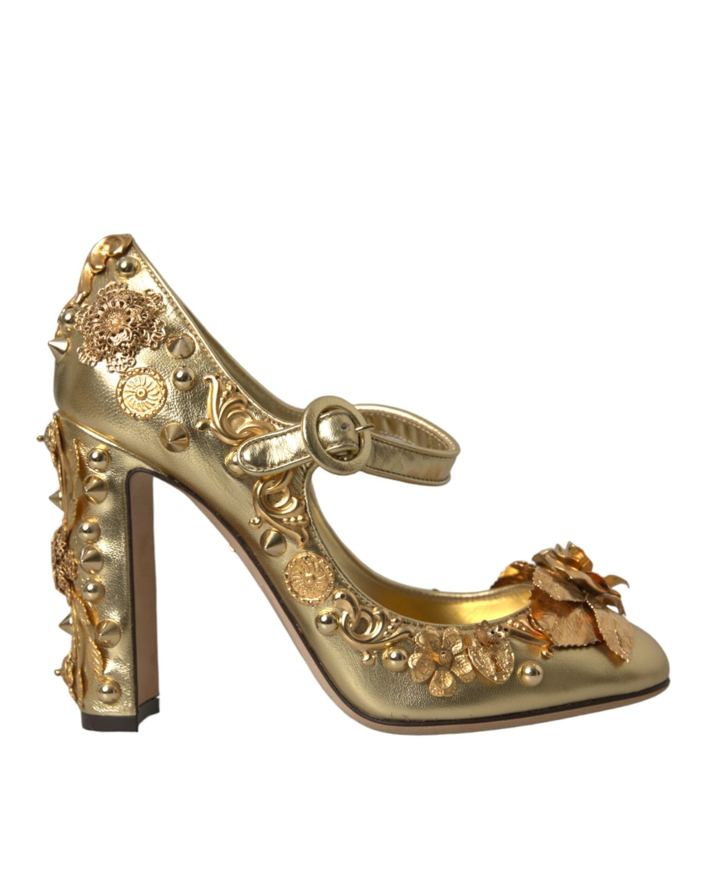 Dolce & Gabbana Gold Leather Crystal Mary Janes Pumps Shoes | Fashionsarah.com