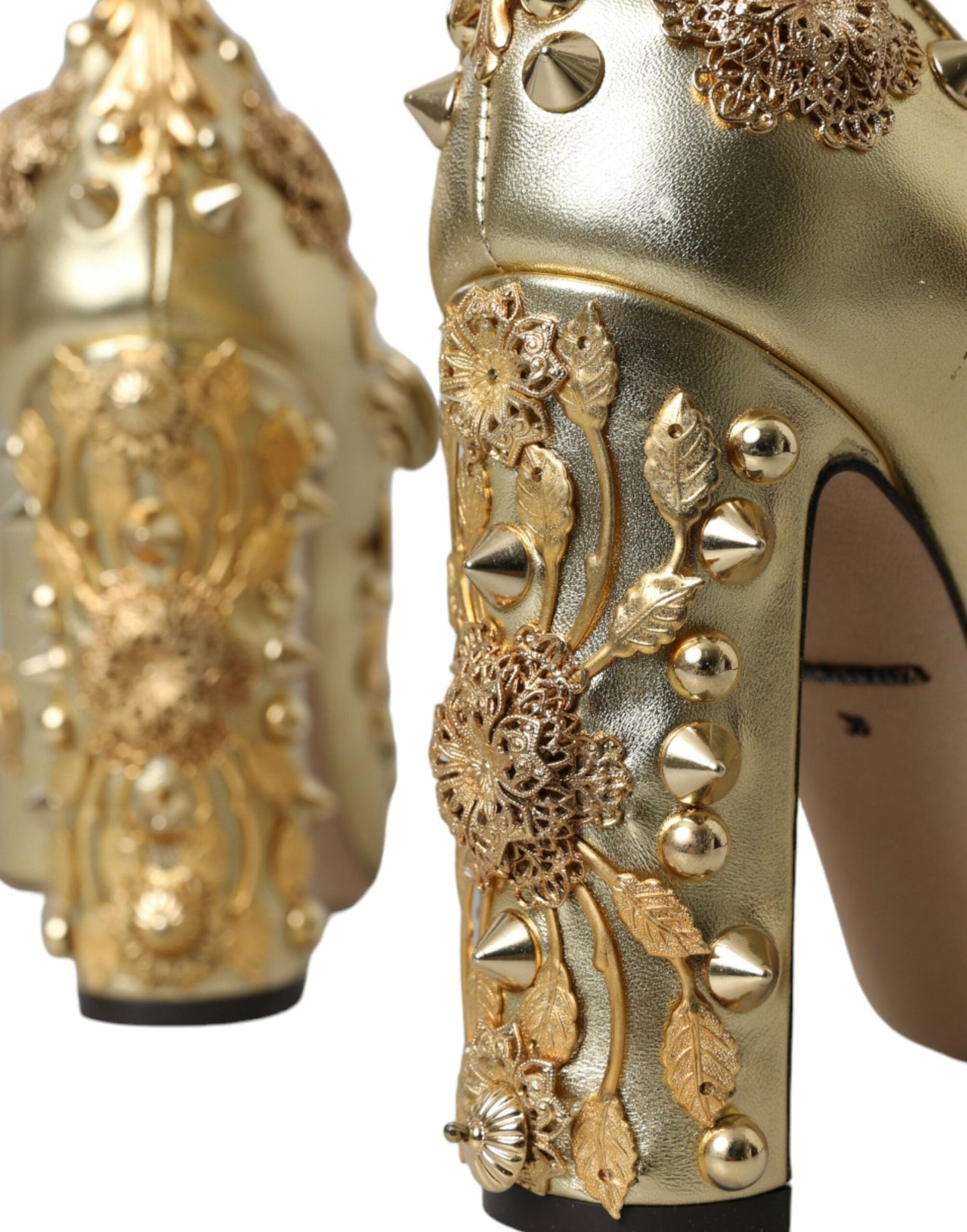 Dolce & Gabbana Gold Leather Crystal Mary Janes Pumps Shoes | Fashionsarah.com