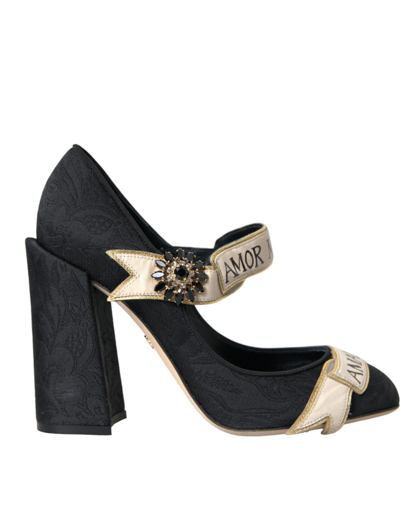 Dolce & Gabbana Black Brocade Mary Janes Crystal Pumps Shoes | Fashionsarah.com