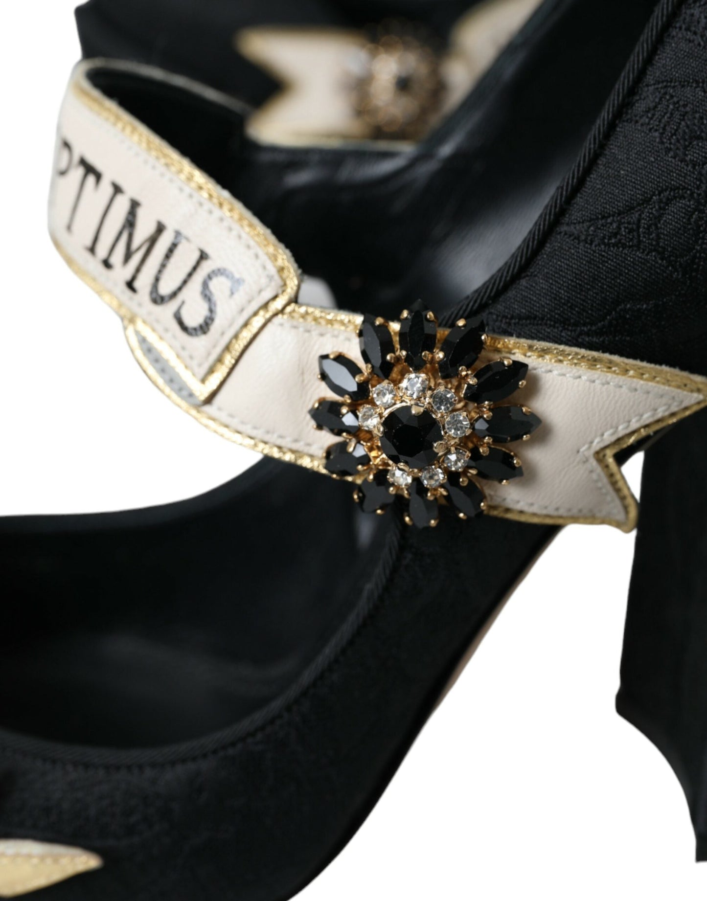 Dolce & Gabbana Black Brocade Mary Janes Crystal Pumps Shoes | Fashionsarah.com