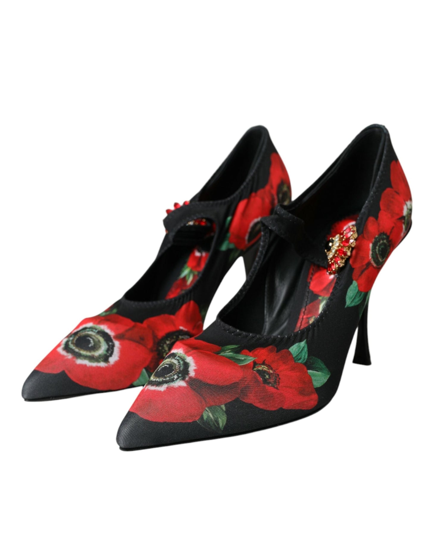 Dolce & Gabbana Black Floral Crystal Mary Jane Pumps Shoes | Fashionsarah.com